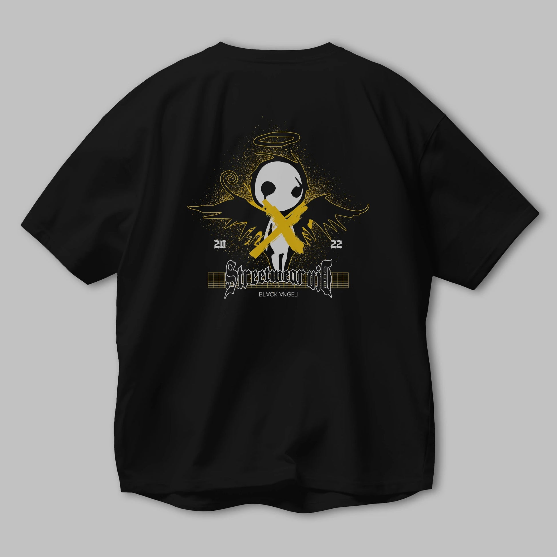 Black Angel Arka Baskılı Oversize t-shirt Erkek Kadın Unisex