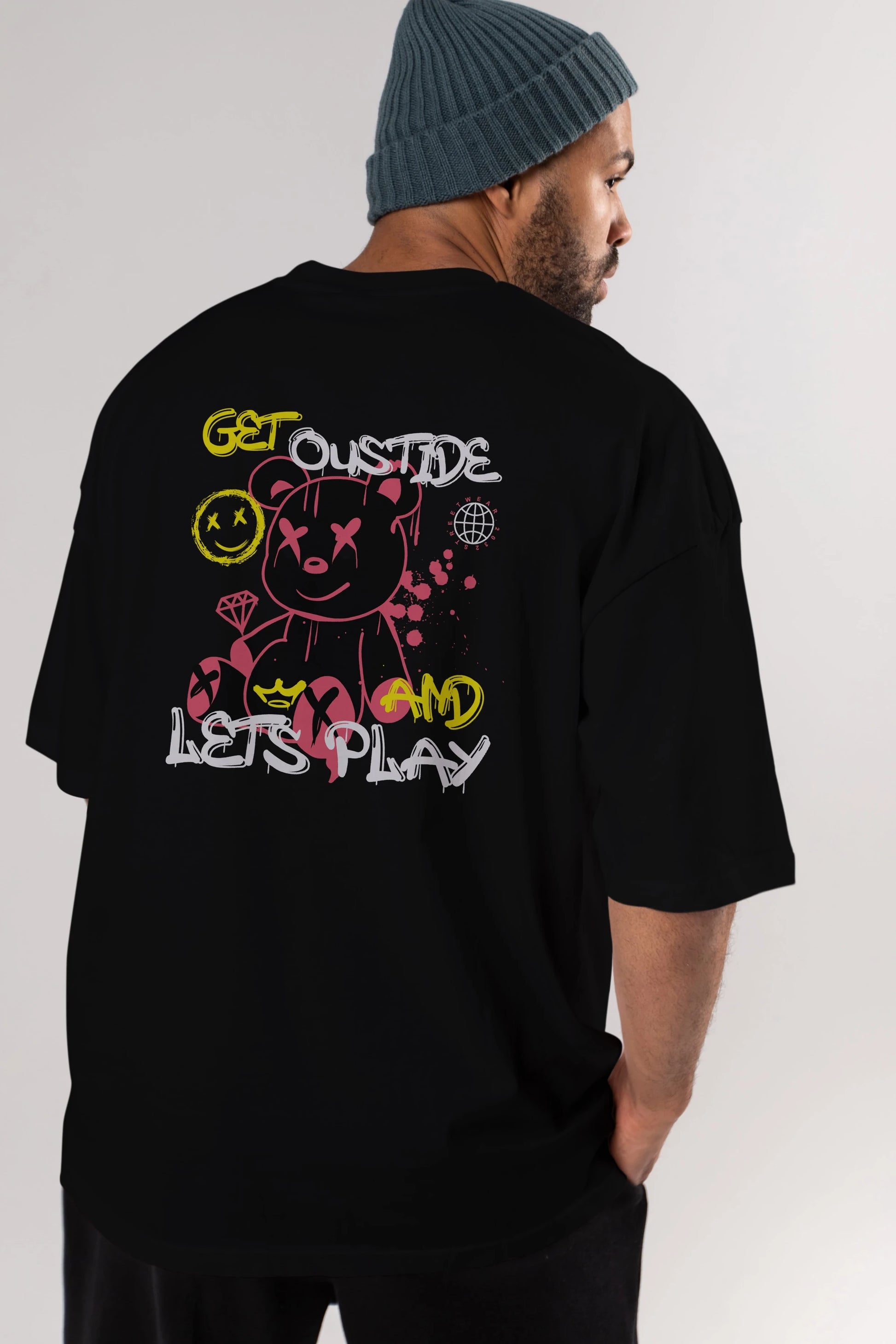 Get Outside Bear Arka Baskılı Oversize t-shirt Erkek Kadın Unisex