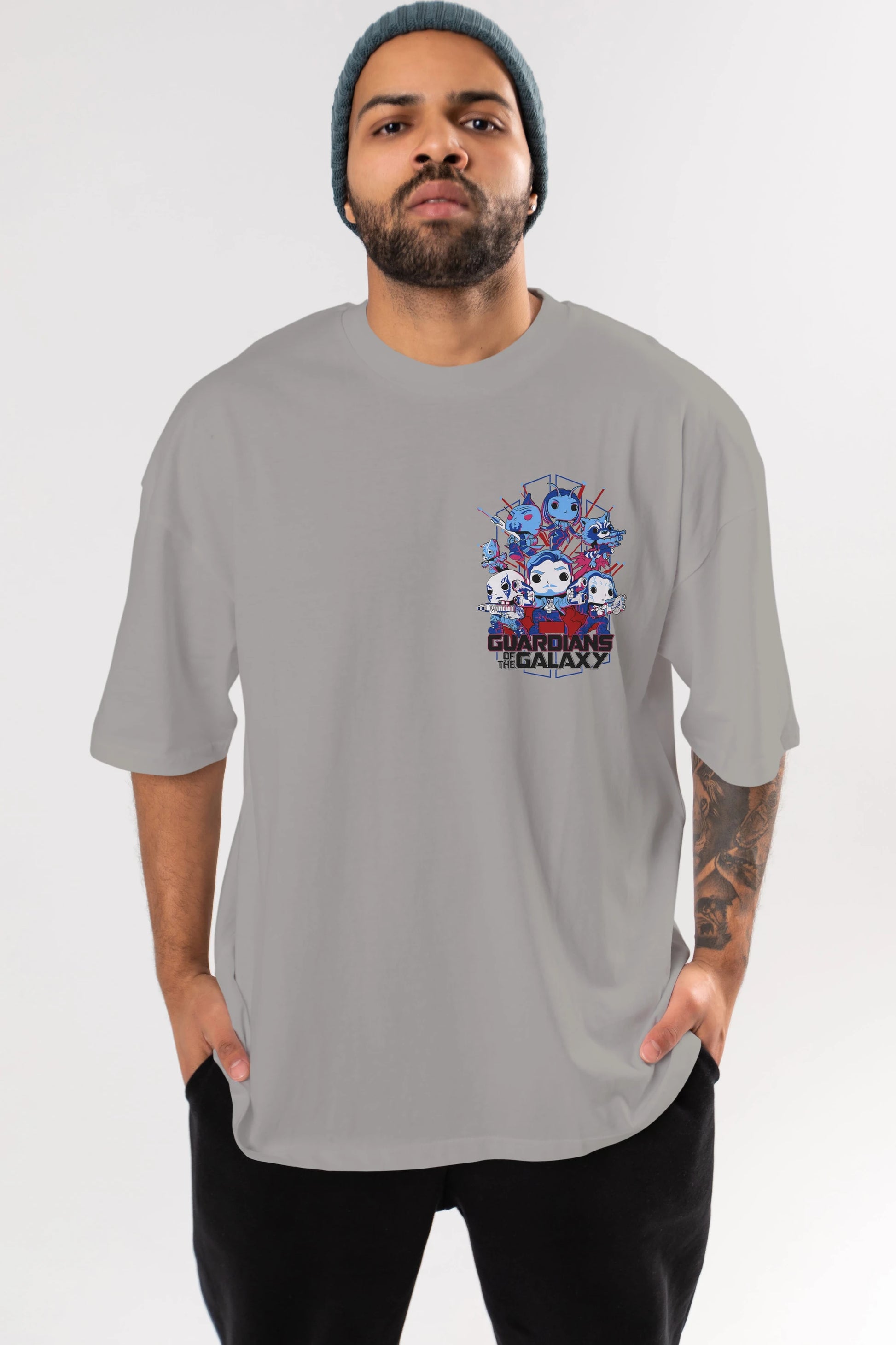 Guardians of the Galaxy Ön Sol Baskılı Oversize t-shirt Erkek Kadın Unisex %100 Pamuk Bisiklet Yaka tişort