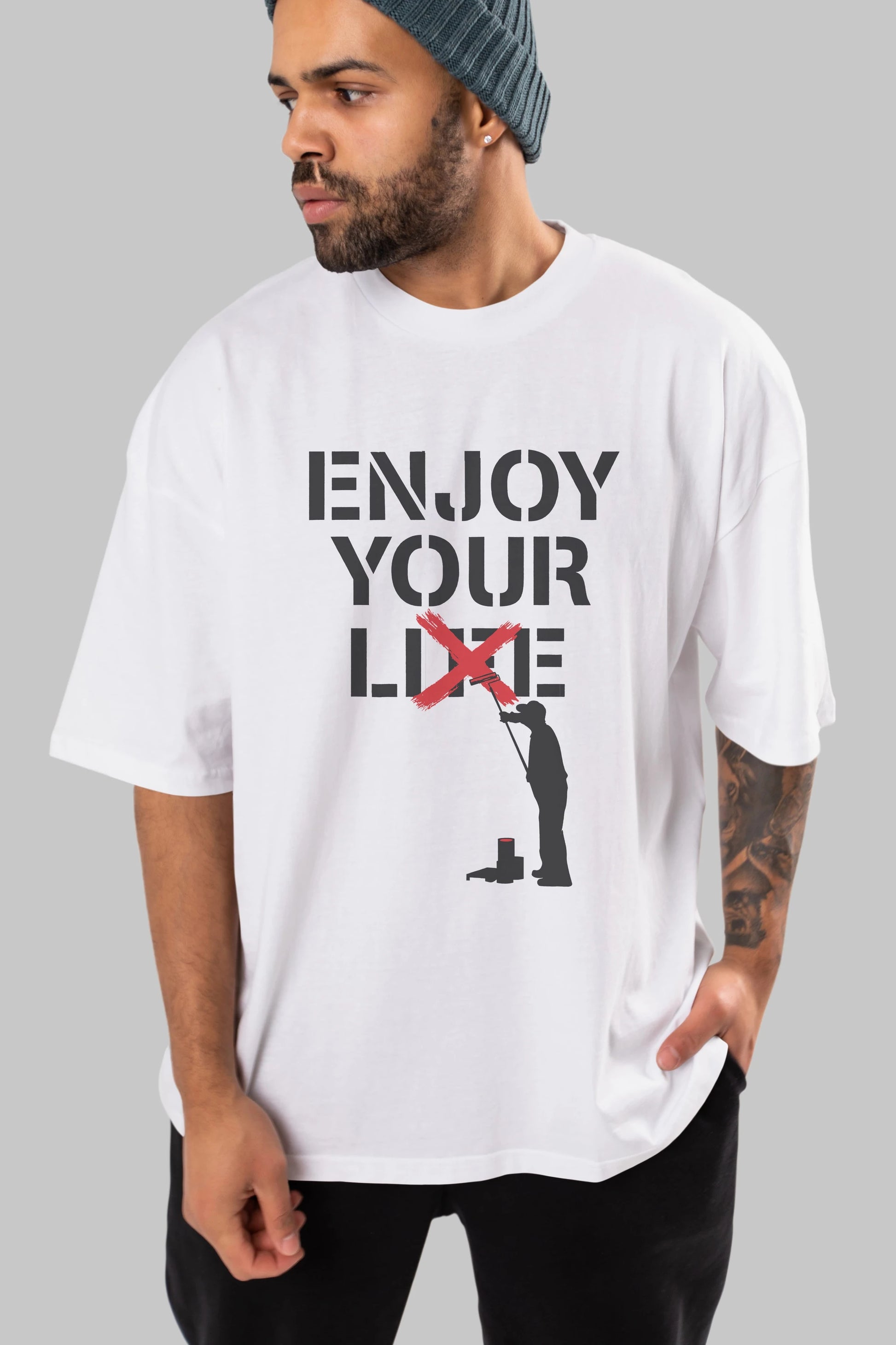 Enjoy Your Lie Ön Baskılı Oversize t-shirt %100 pamuk Erkek Kadın Unisex