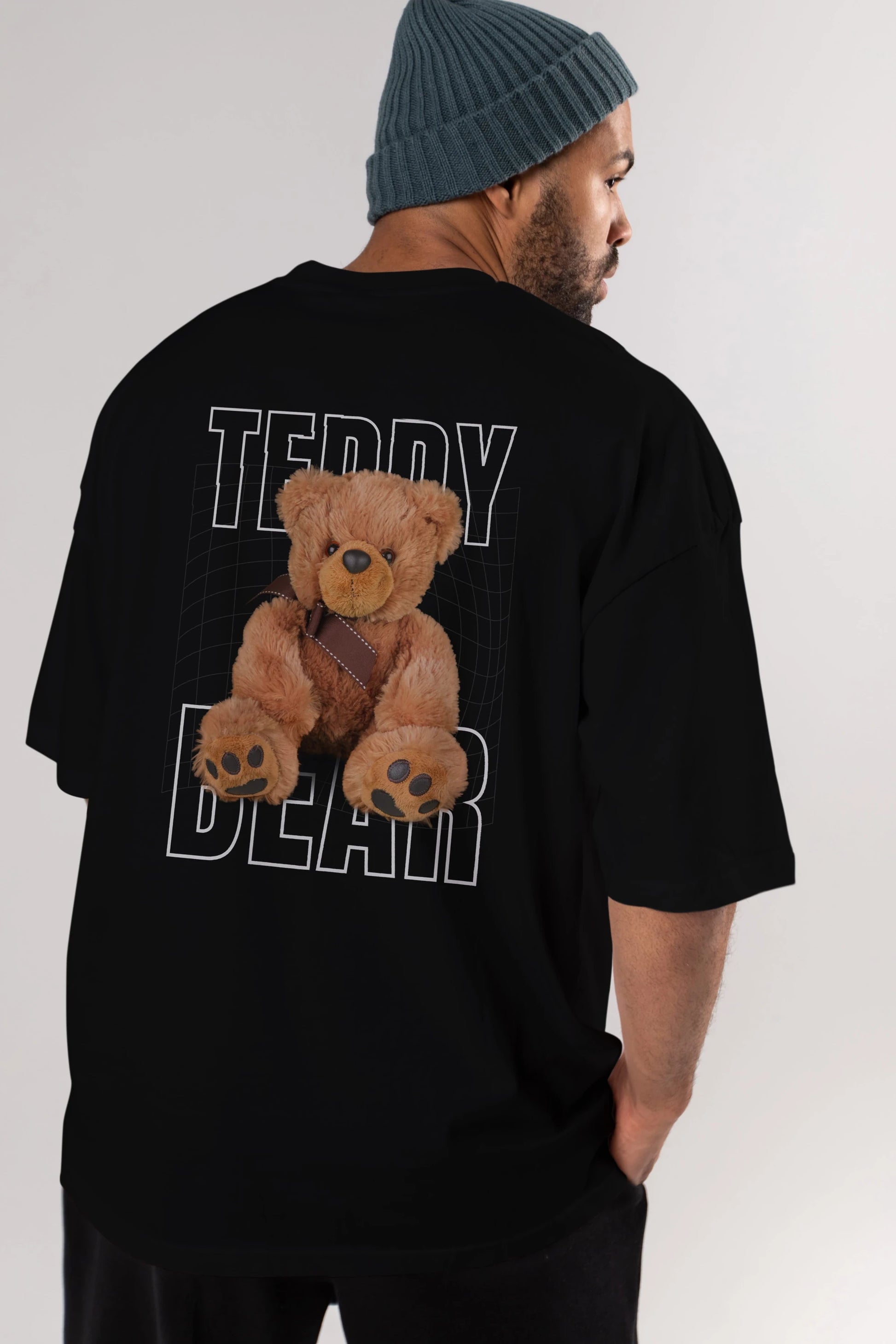 Teddy Bear Yazılı Arka Baskılı Oversize t-shirt Erkek Kadın Unisex %100 Pamuk
