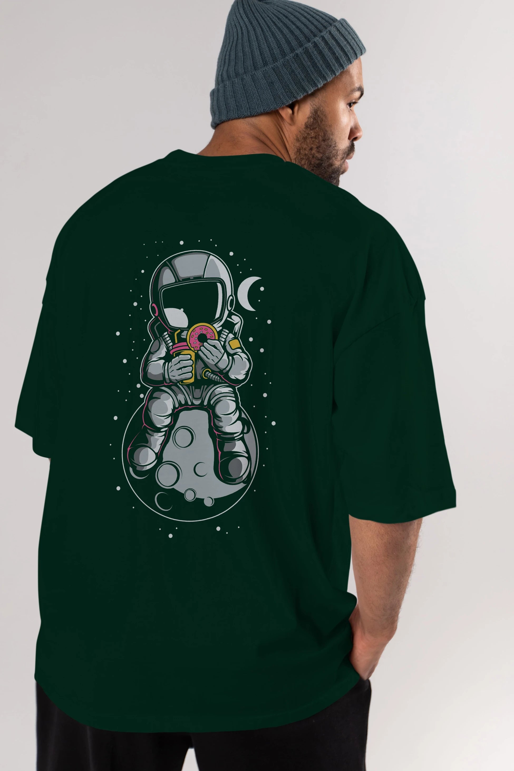Astronaut Donuts Arka Baskılı Oversize t-shirt Erkek Kadın Unisex