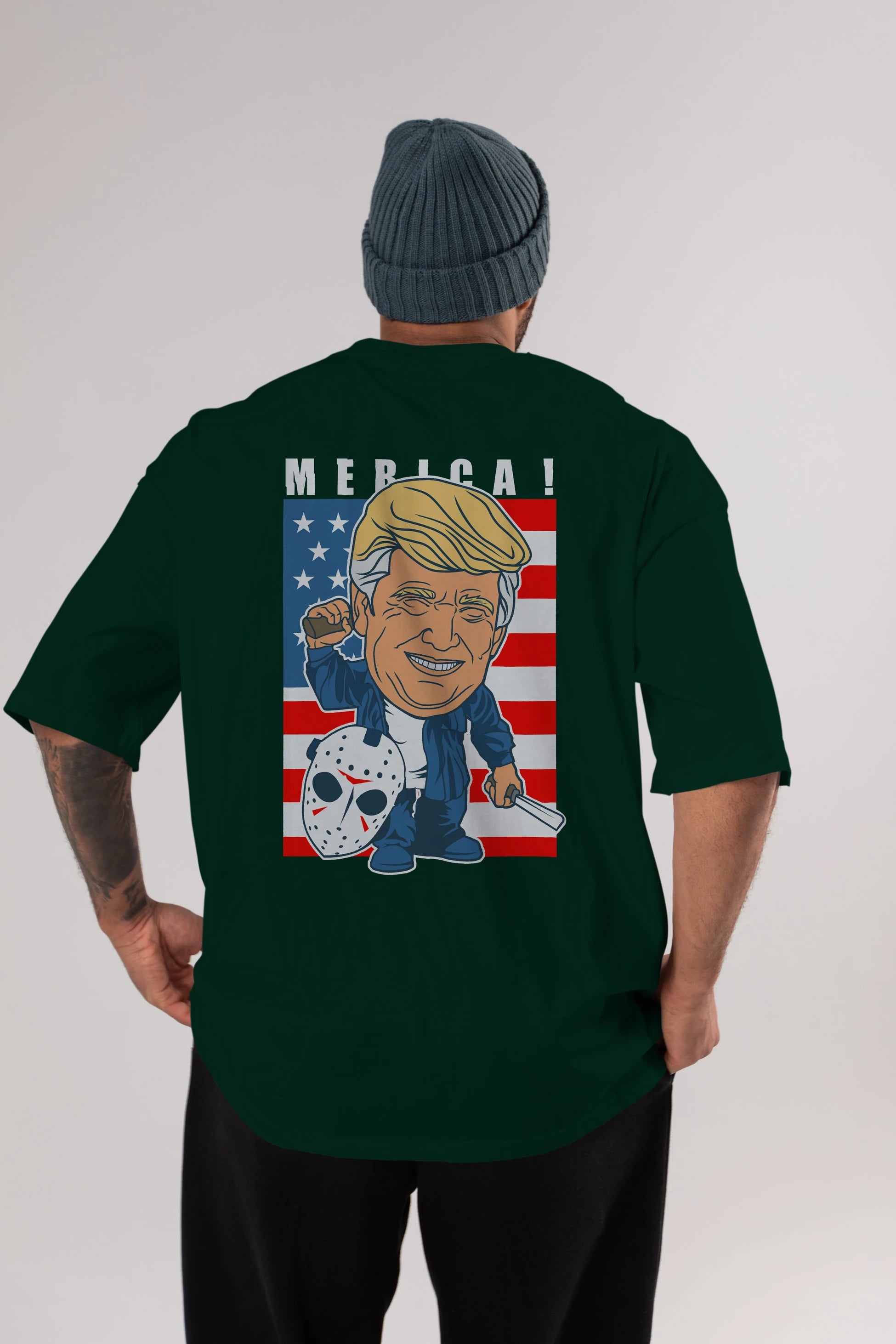 Jason Voorhess Trump Arka Baskılı Oversize t-shirt Erkek Kadın Unisex %100 Pamuk tişort