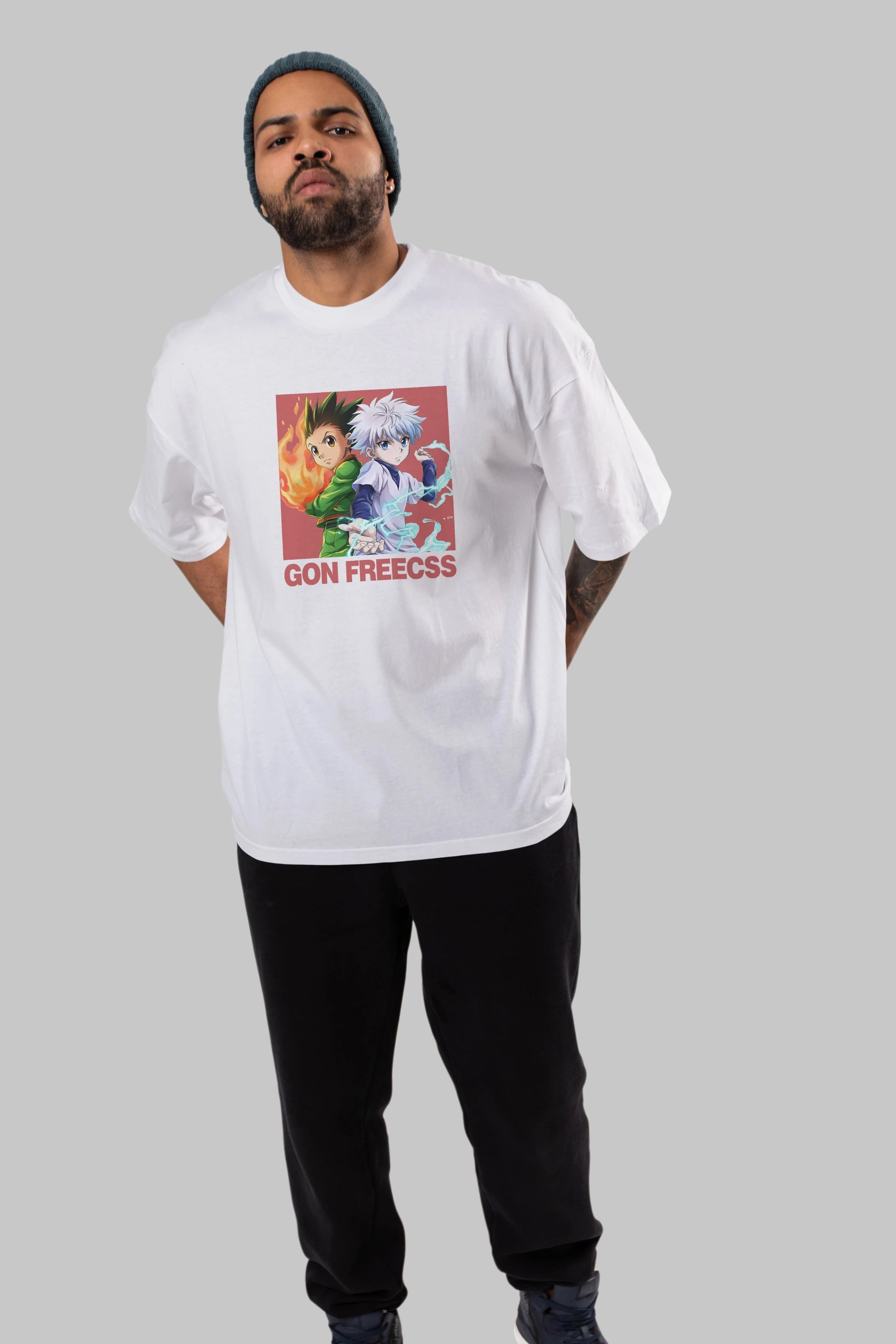Gon Freecss HUNTER X HUNTER 4 Anime Ön Baskılı Oversize t-shirt %100 pamuk Erkek Kadın Unisex