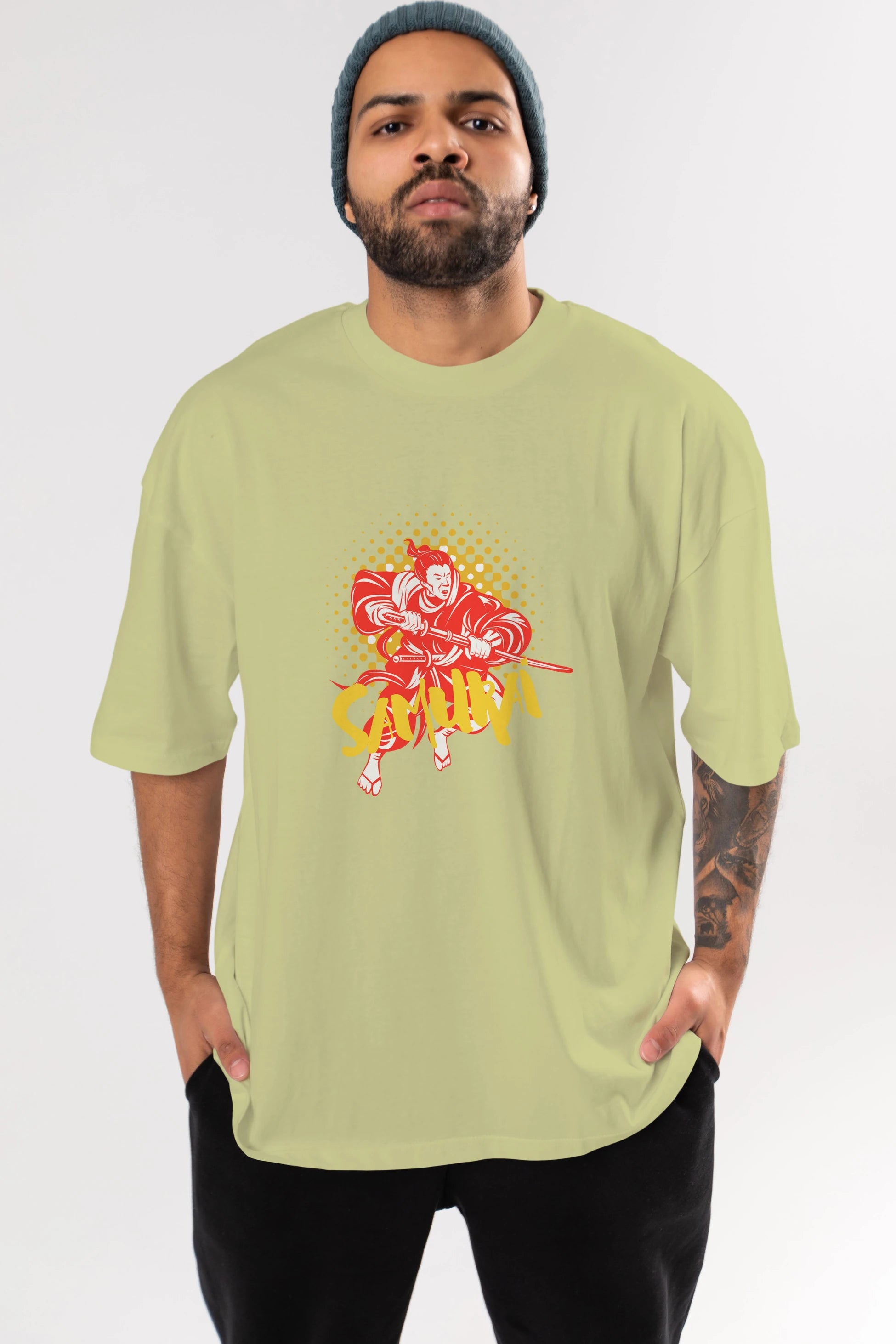 Samurai Ön Baskılı Oversize t-shirt Erkek Kadın Unisex