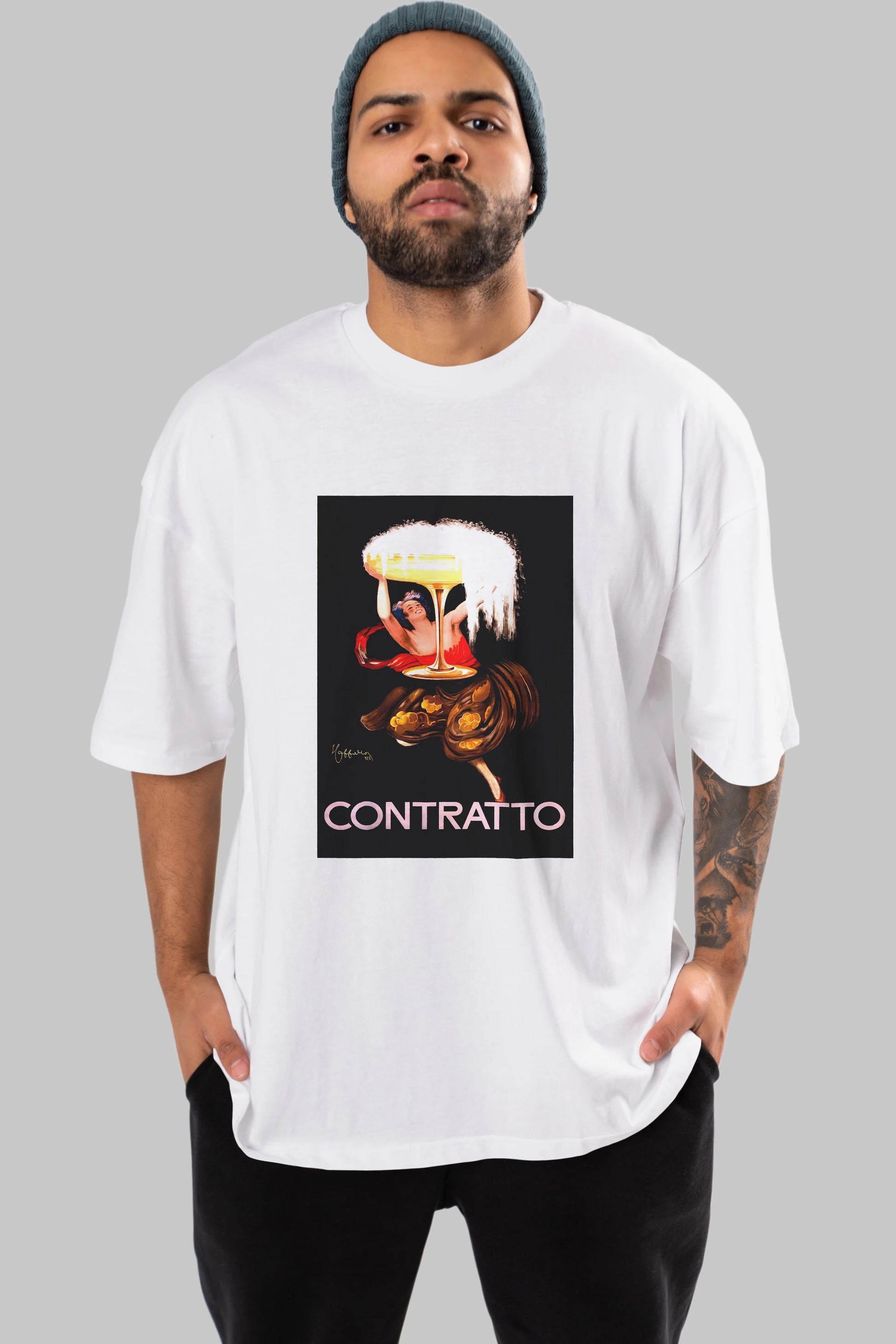 Contratto Ön Baskılı Oversize t-shirt Erkek Kadın Unisex %100 Pamuk Bisiklet Yaka tişort