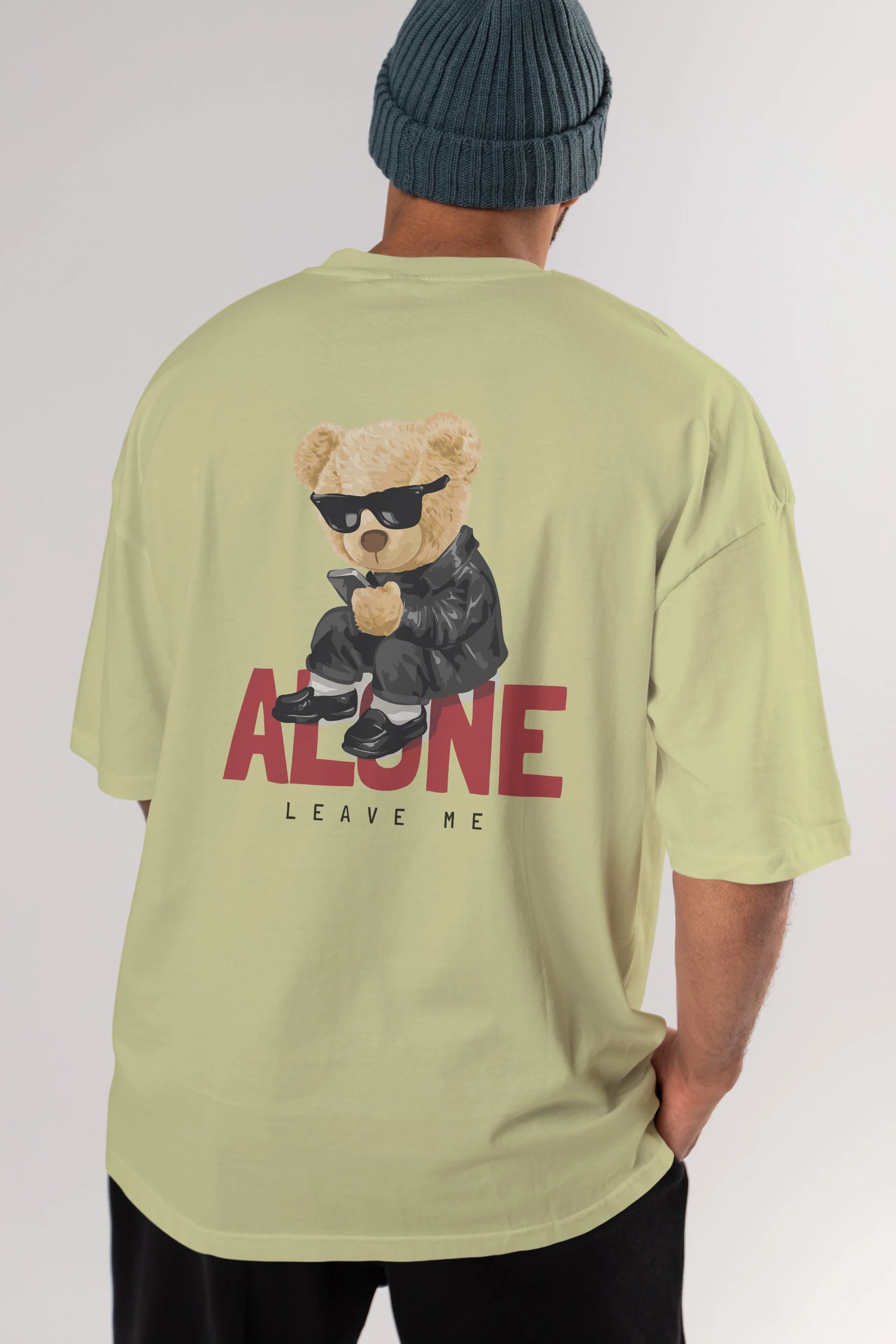 Teddy Bear Alone Arka Baskılı Oversize t-shirt Erkek Kadın Unisex %100 Pamuk