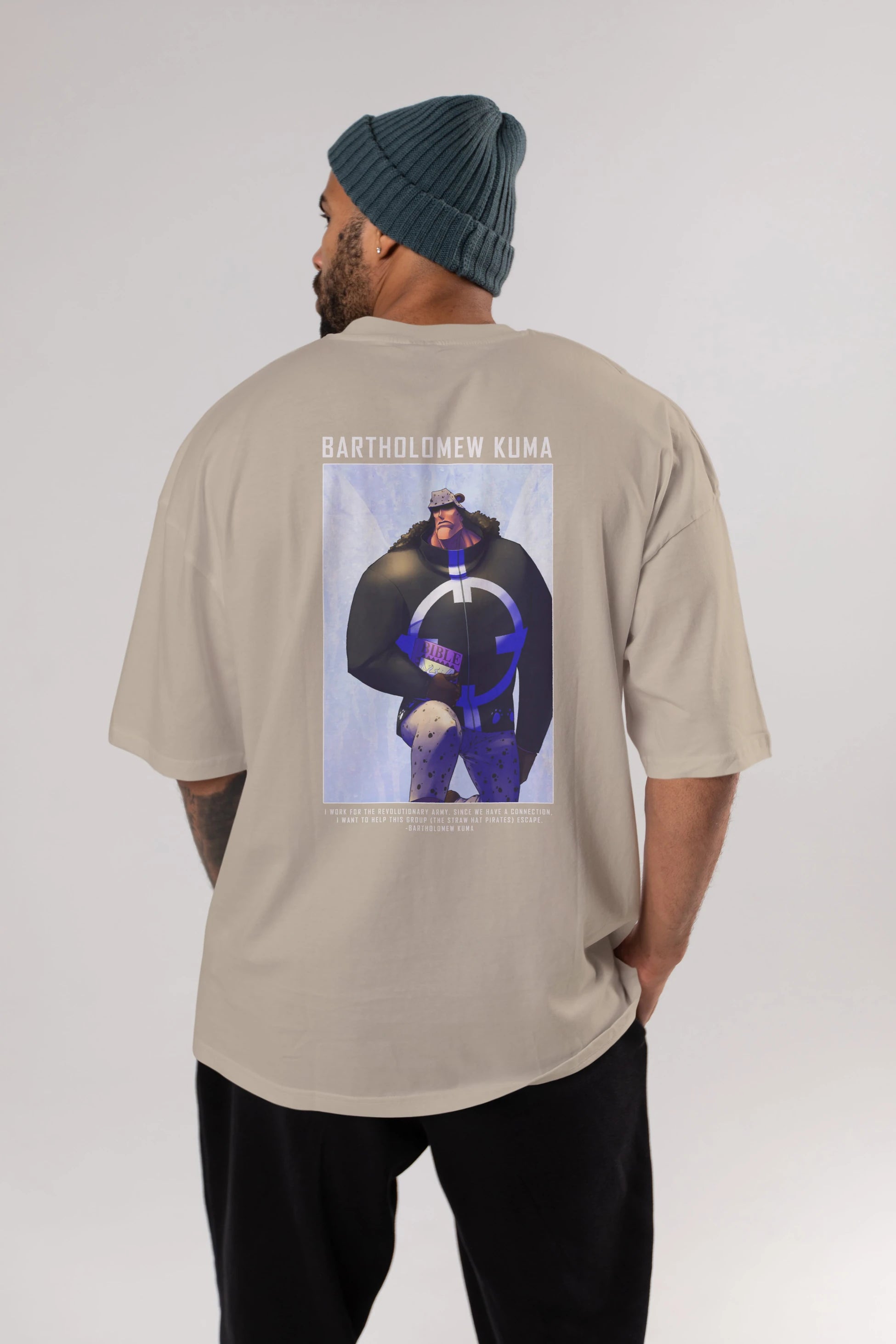 Bartholomew Kuma Anime Arka Baskılı Oversize t-shirt Erkek Kadın Unisex %100 pamuk tişort