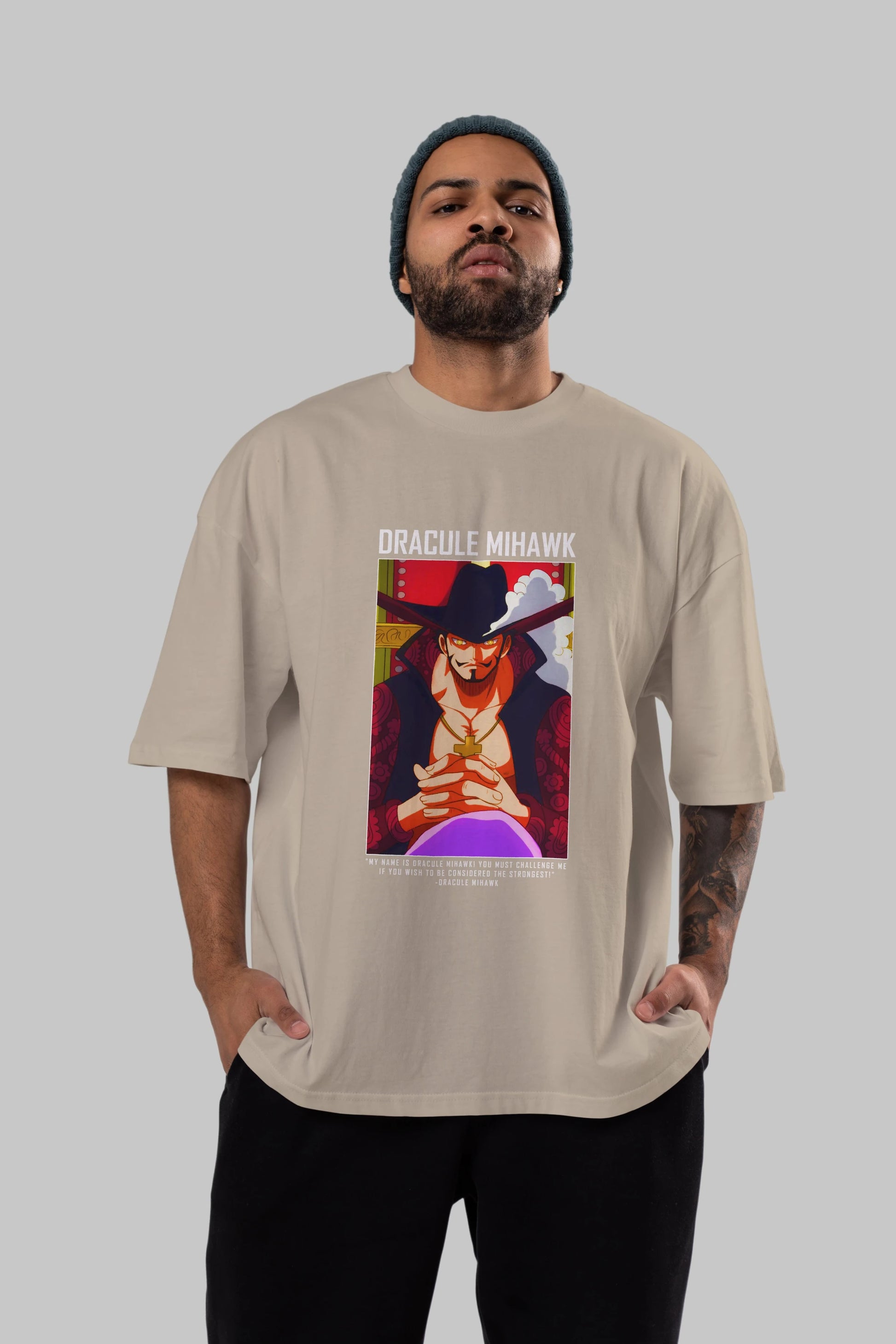 Dracule Mihawk Anime Ön Baskılı Oversize t-shirt Erkek Kadın Unisex