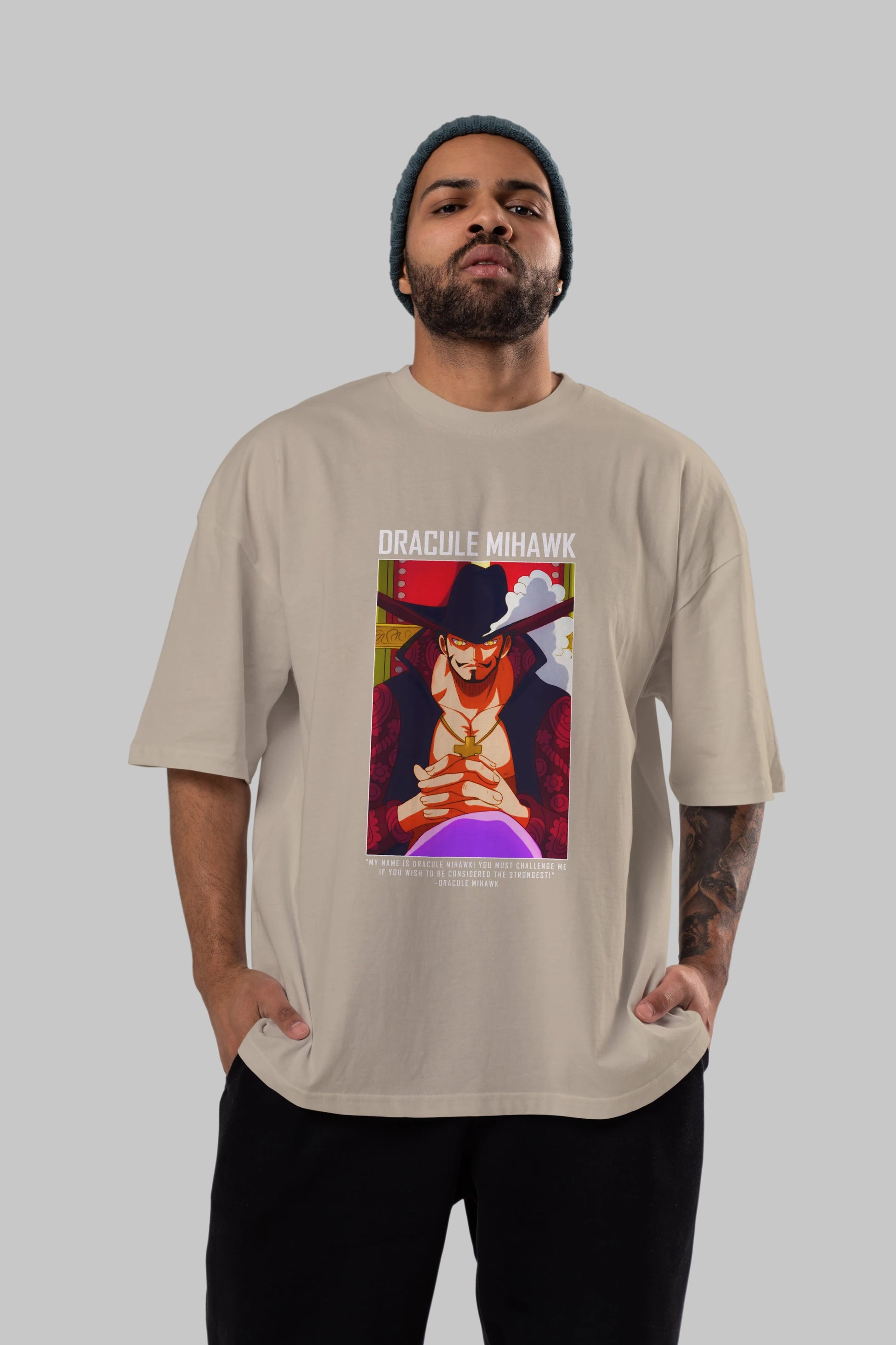 Dracule Mihawk Anime Ön Baskılı Oversize t-shirt Erkek Kadın Unisex