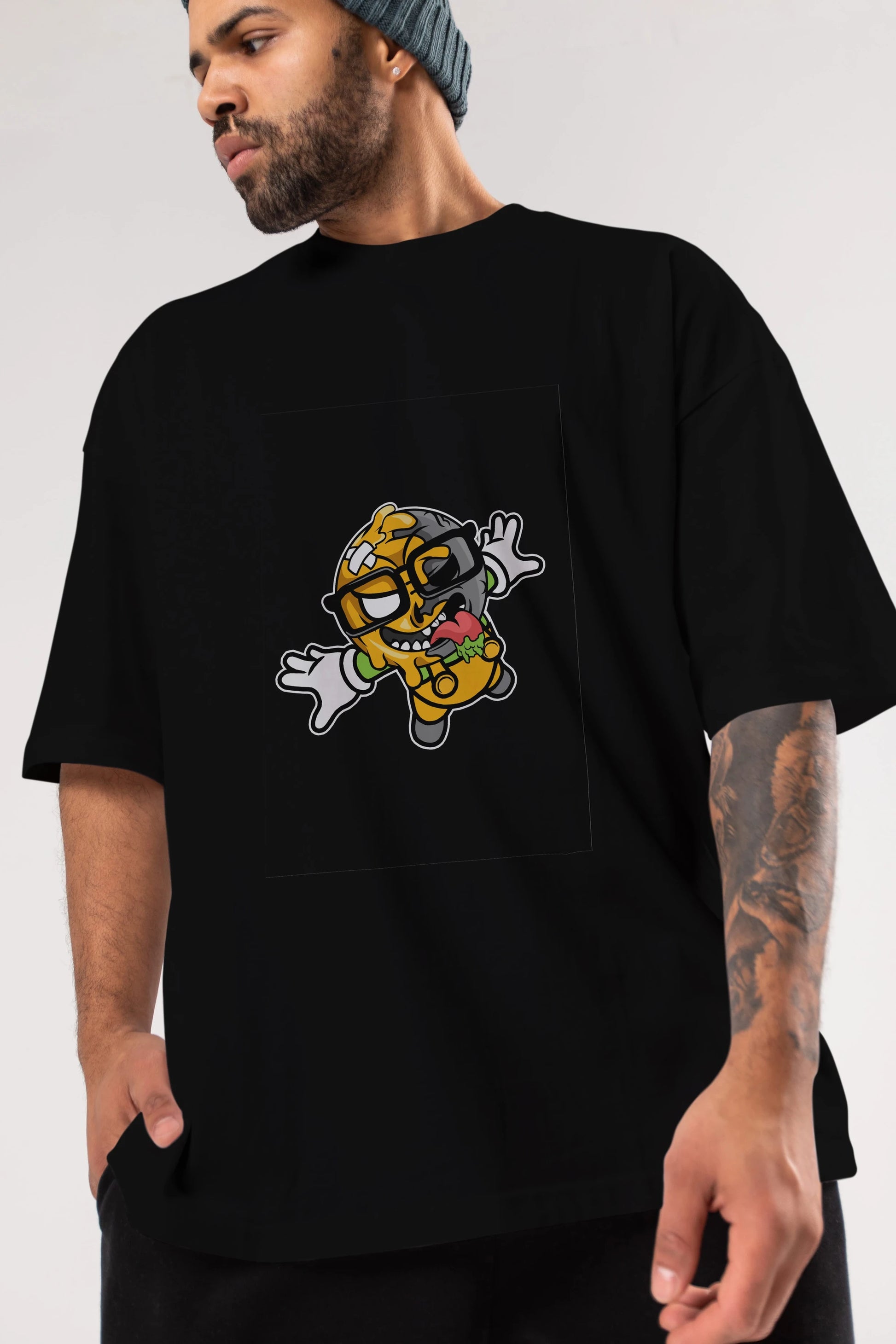 Smiley Jump Ön Baskılı Oversize t-shirt Erkek Kadın Unisex %100 Pamuk tişort