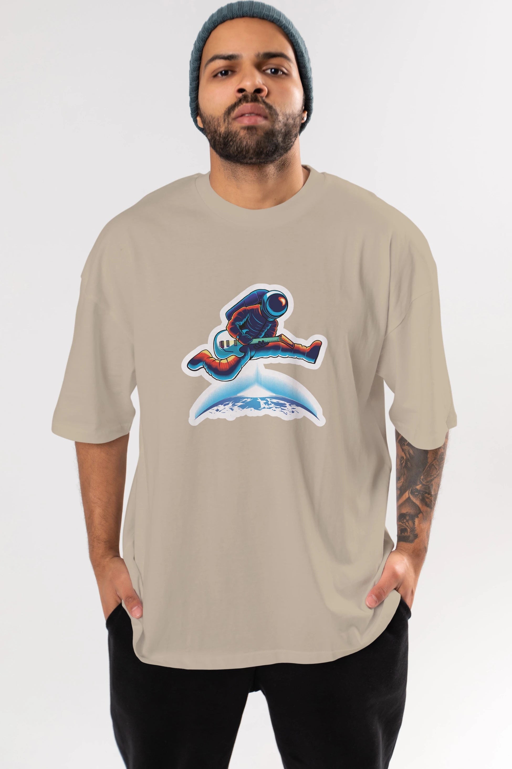 Astroguitar Sticker Ön Baskılı Oversize t-shirt Erkek Kadın Unisex