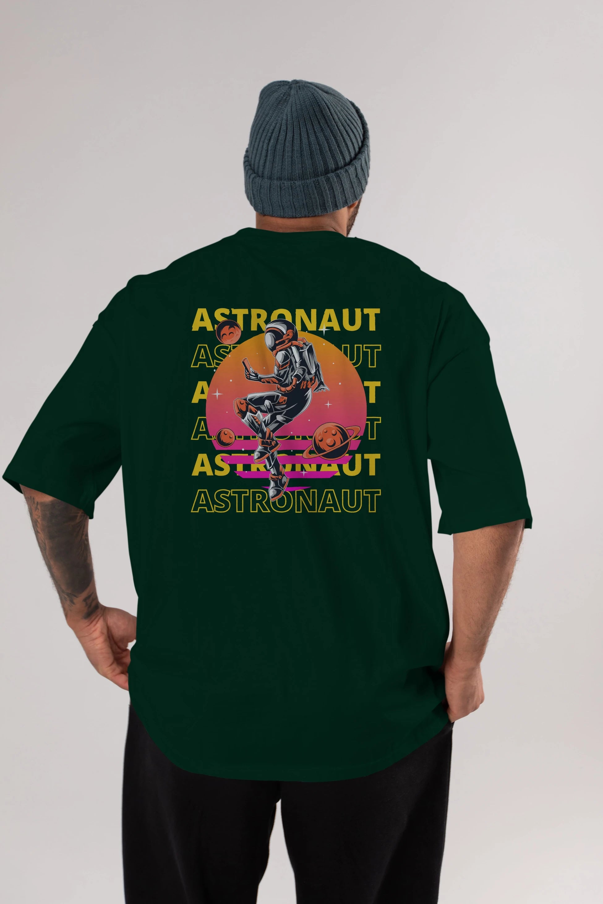 Astronaut Streetwear 2 Arka Baskılı Oversize t-shirt Erkek Kadın Unisex