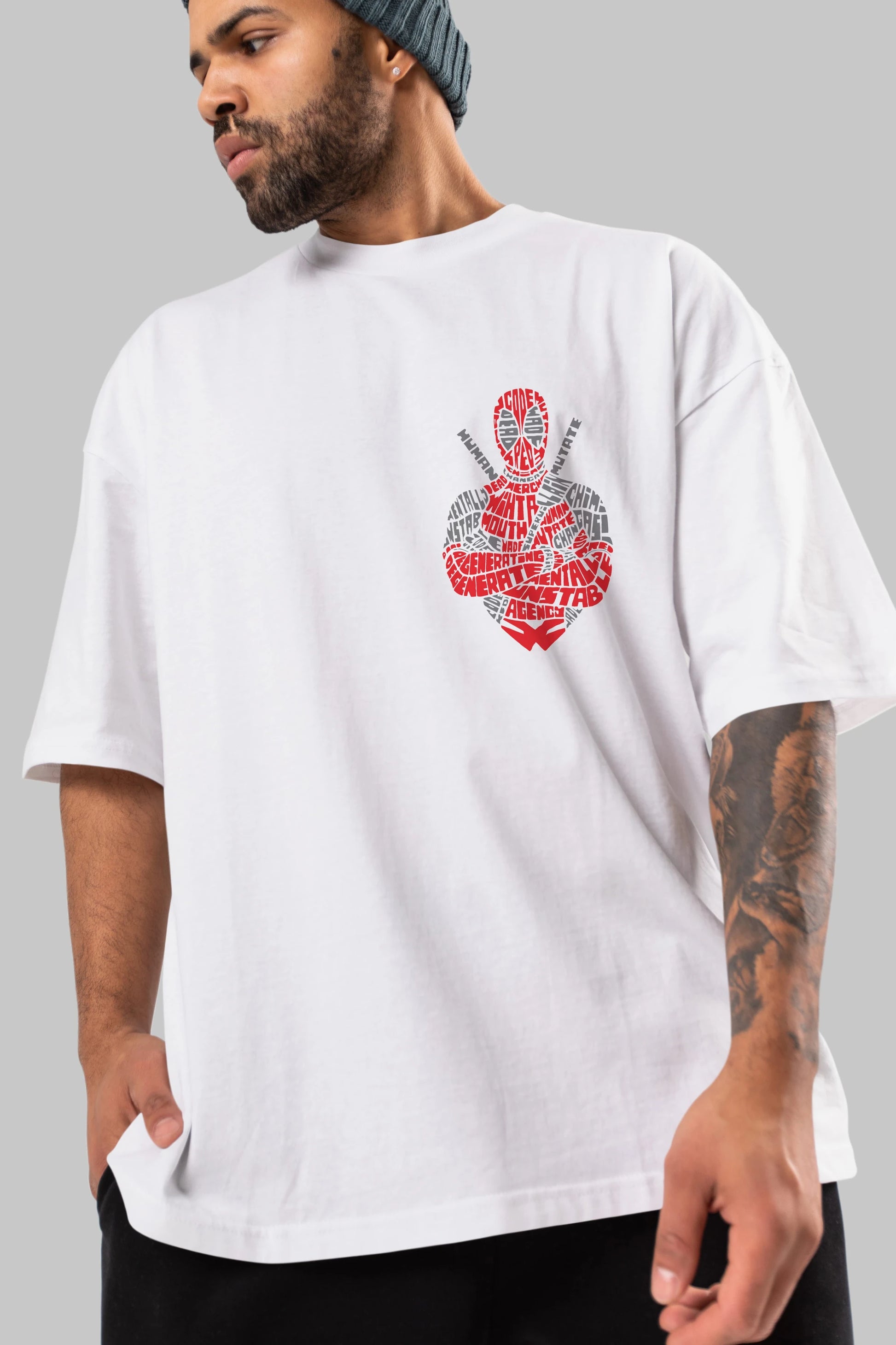 Deadpool (16) Ön Sol Baskılı Oversize t-shirt Erkek Kadın Unisex %100 Pamuk Bisiklet Yaka tişort