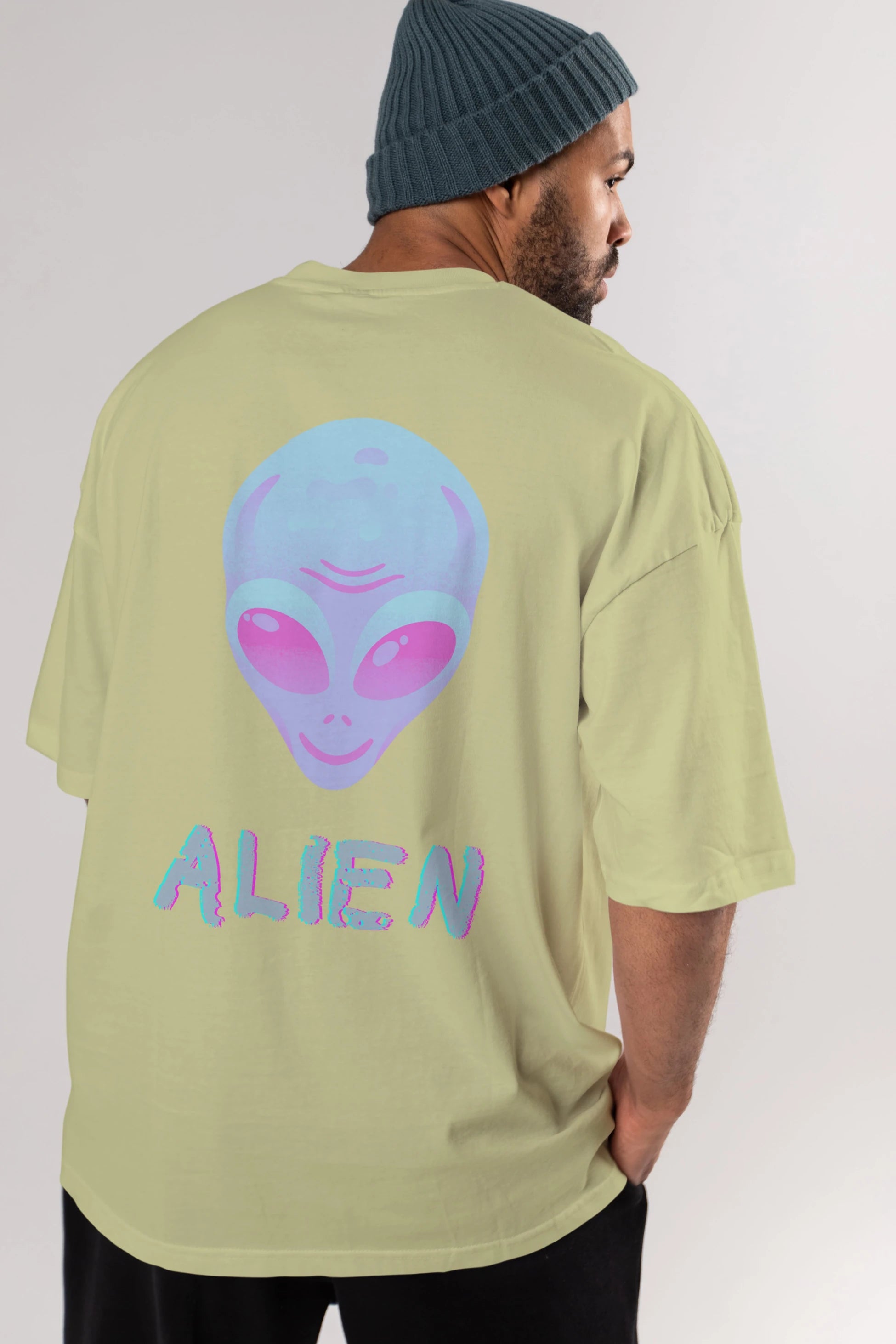 Alien Arka Baskılı Oversize t-shirt Erkek Kadın Unisex