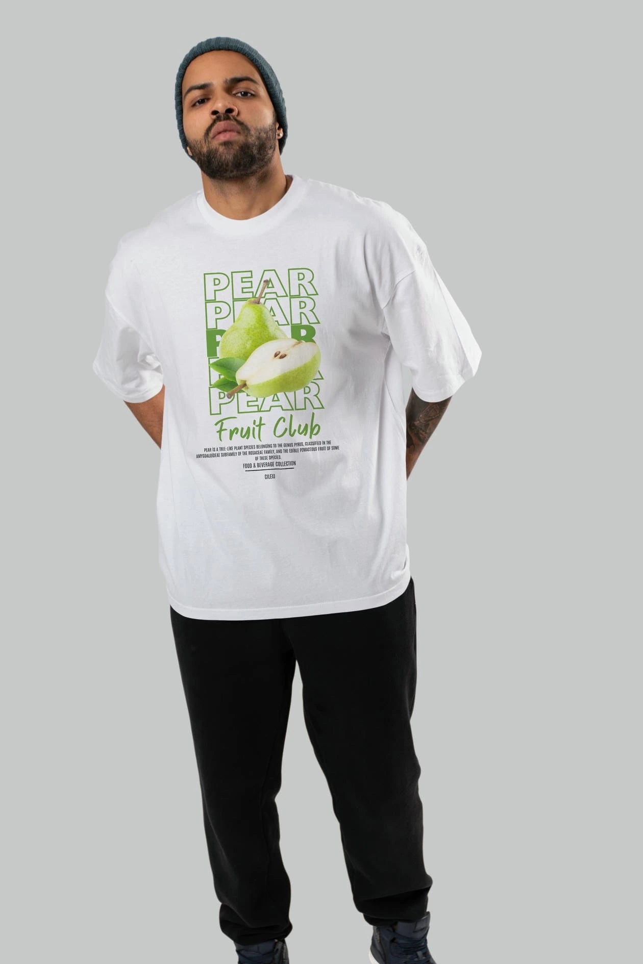 Pear Ön Baskılı Oversize t-shirt Erkek Kadın Pamuk Bisiklet Yaka tişort
