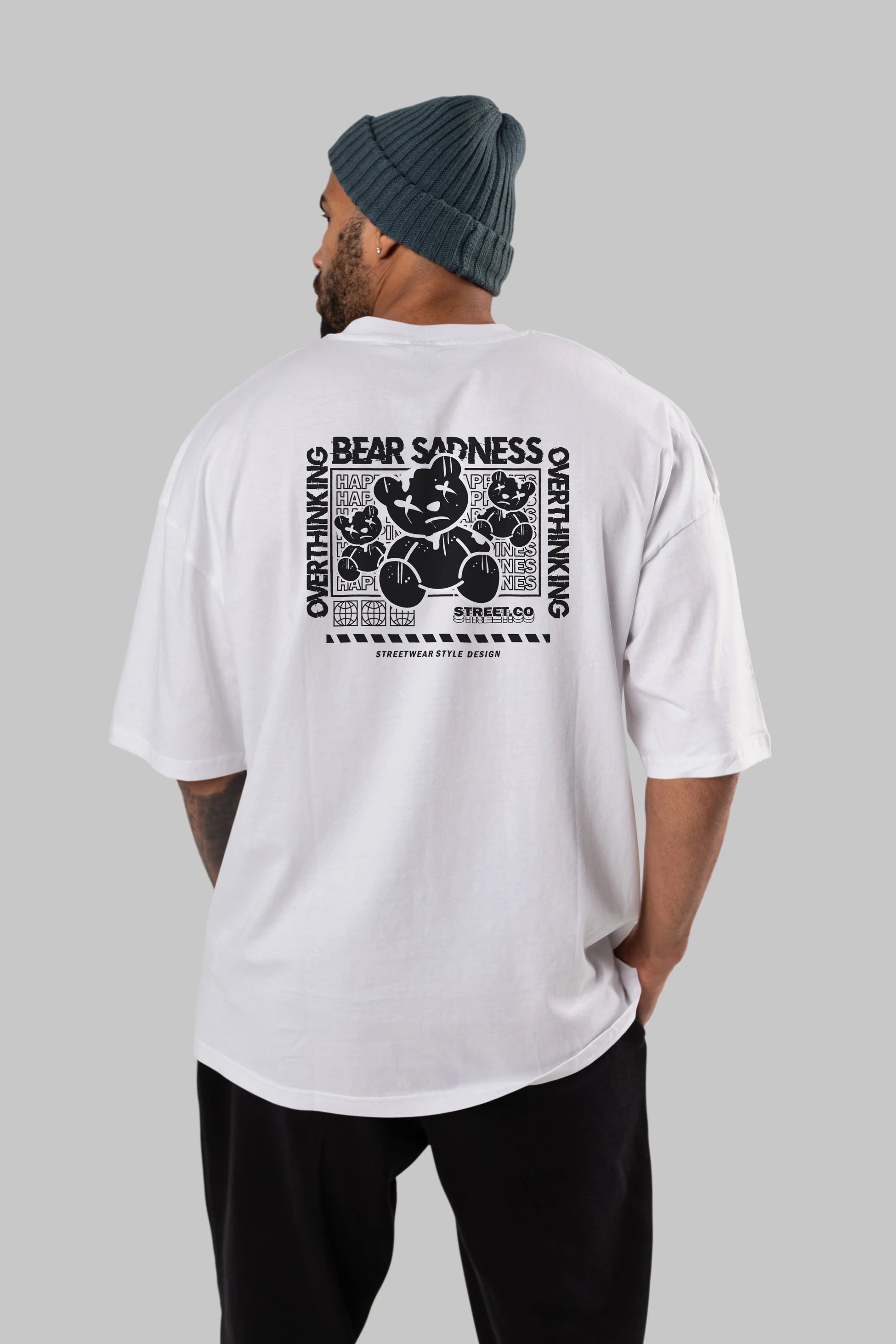 Bear Sadness 2 Arka Baskılı Oversize t-shirt Erkek Kadın Unisex