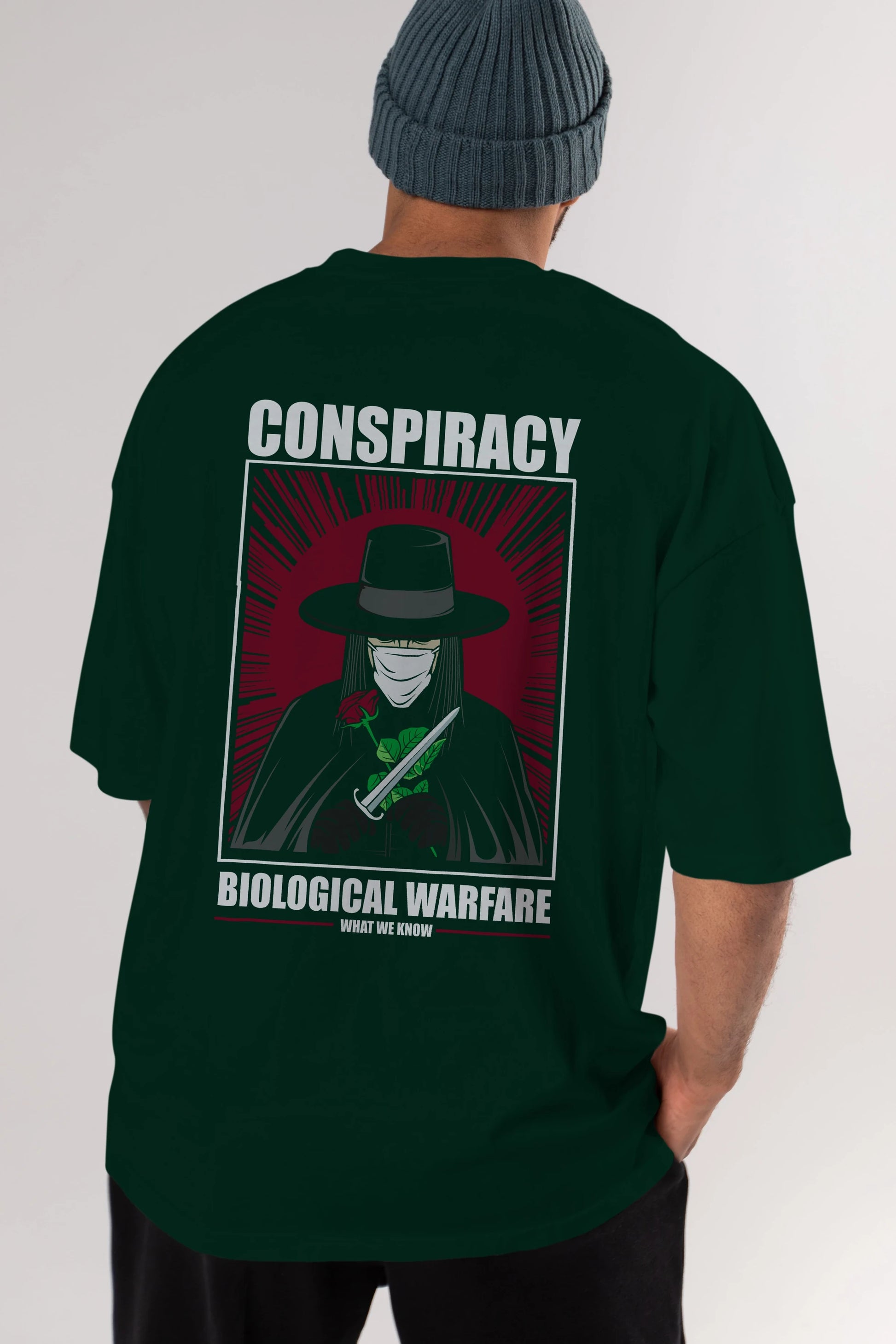 Vendetta Masker Arka Baskılı Oversize t-shirt Erkek Kadın Unisex %100 Pamuk tişort