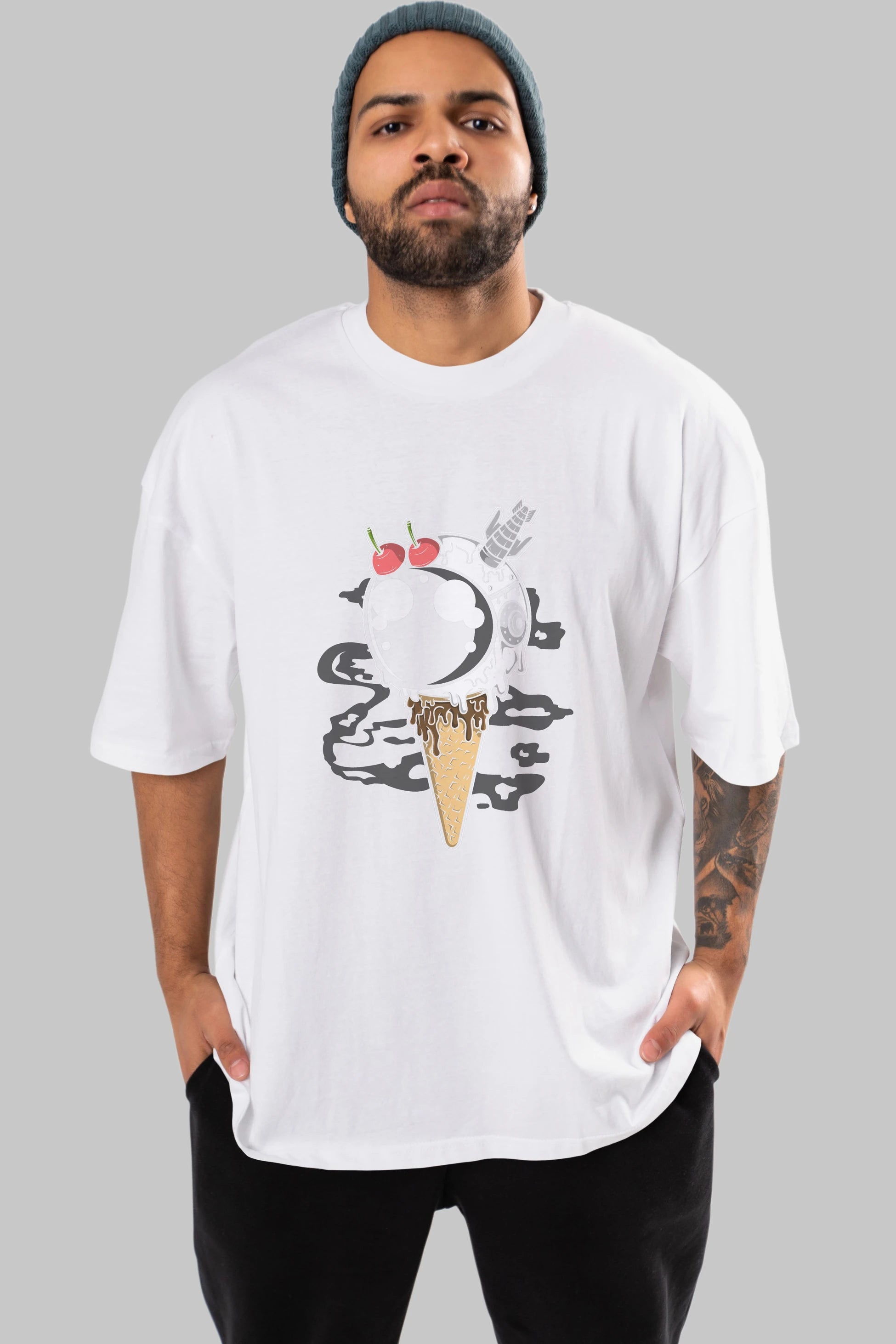Astronaut Ice Cream Ön Baskılı Oversize t-shirt Erkek Kadın Unisex