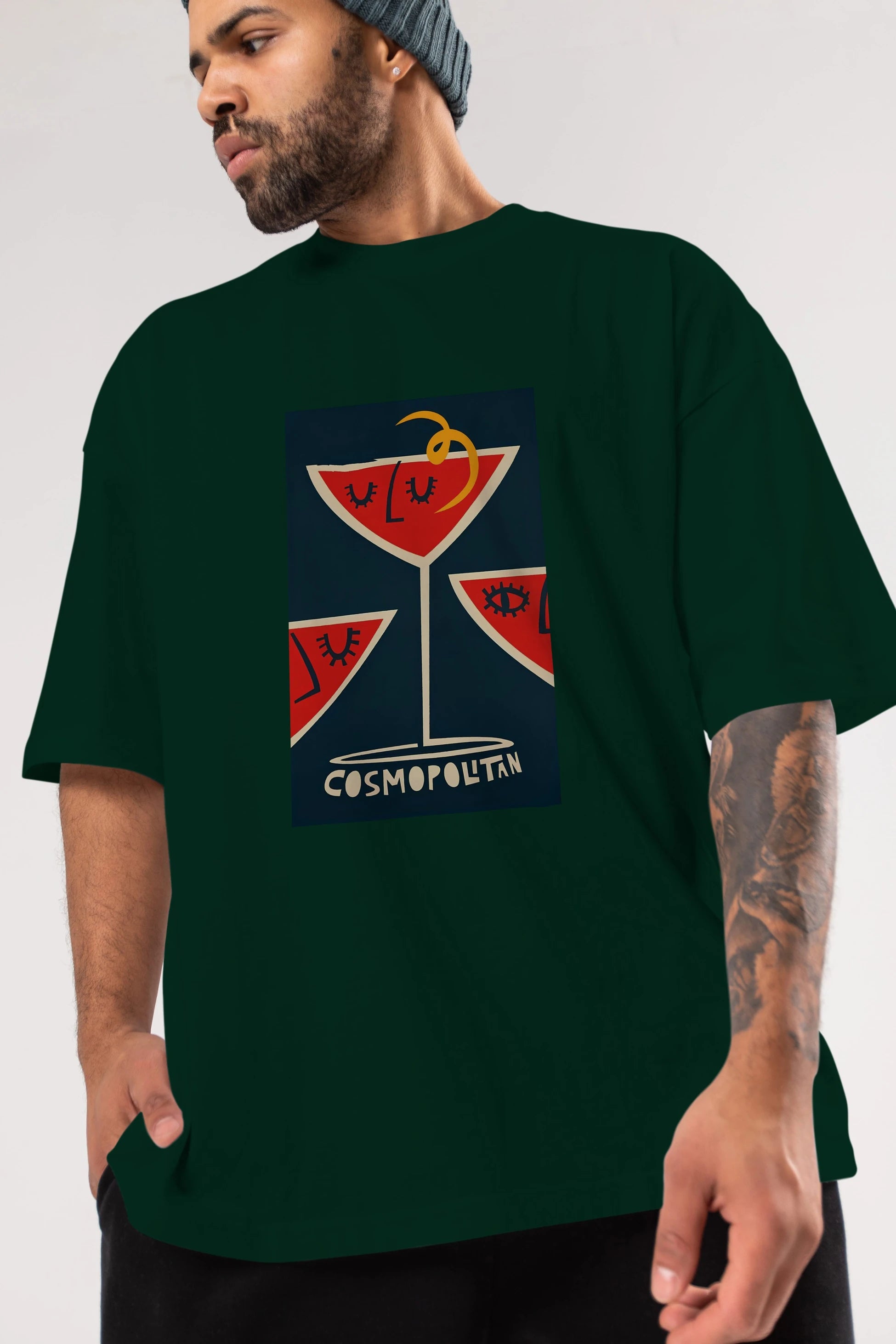Cosmopolitan 4 Ön Baskılı Oversize t-shirt Erkek Kadın Unisex %100 Pamuk Bisiklet Yaka tişort