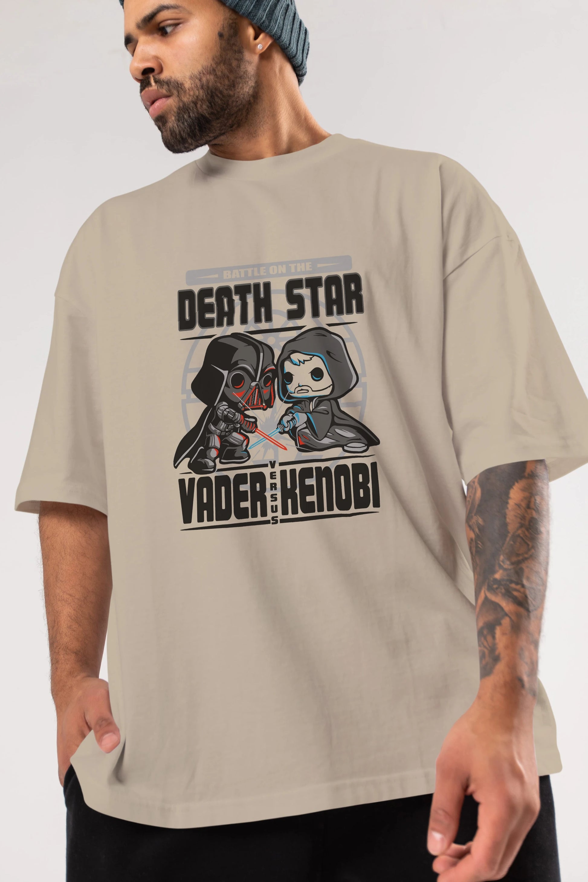Vader Kenobi Ön Baskılı Oversize t-shirt Erkek Kadın Unisex %100 Pamuk Bisiklet Yaka tişort