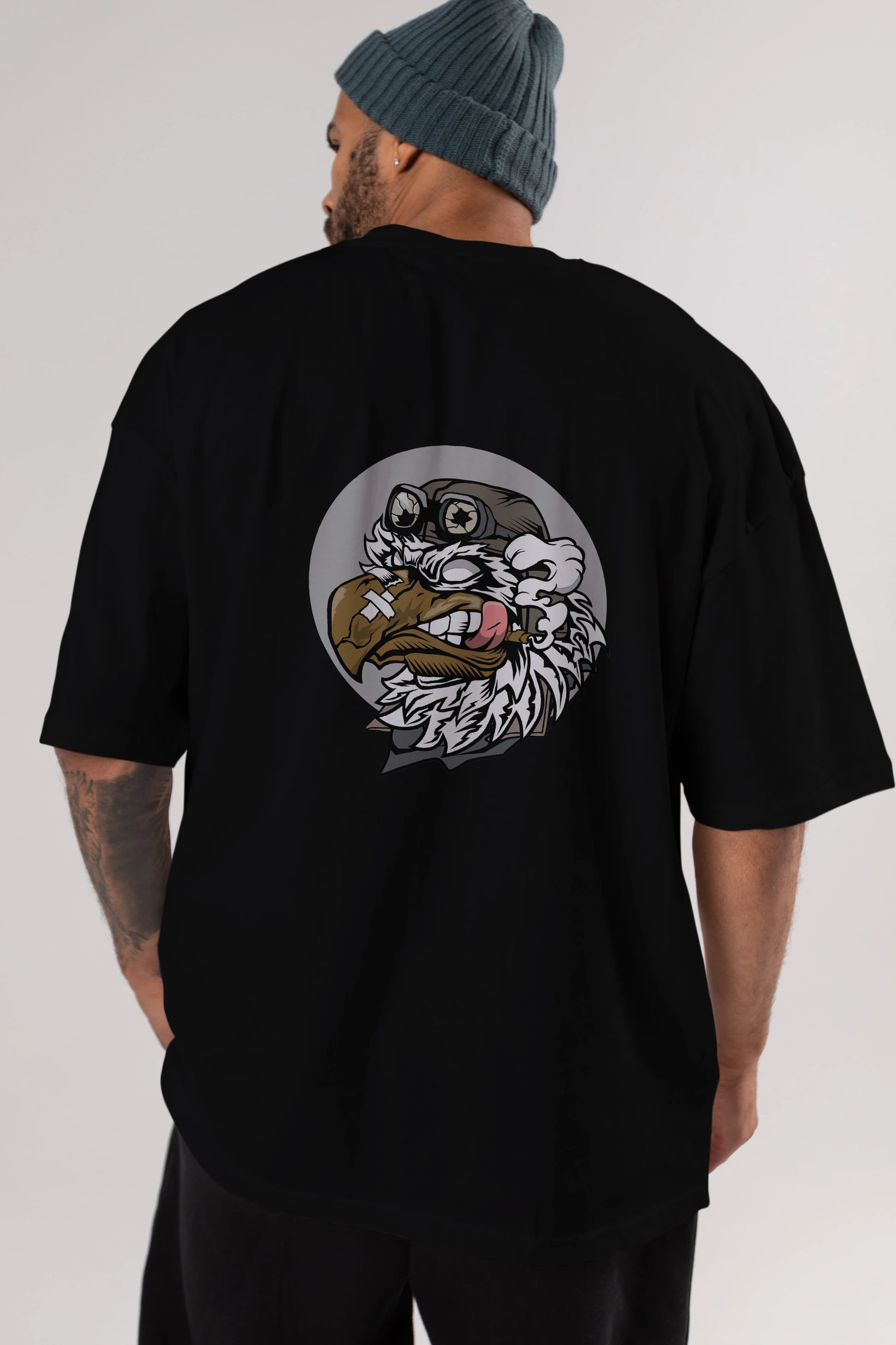 Bird Pilot Arka Baskılı Oversize t-shirt Erkek Kadın Unisex %100 Pamuk tişort