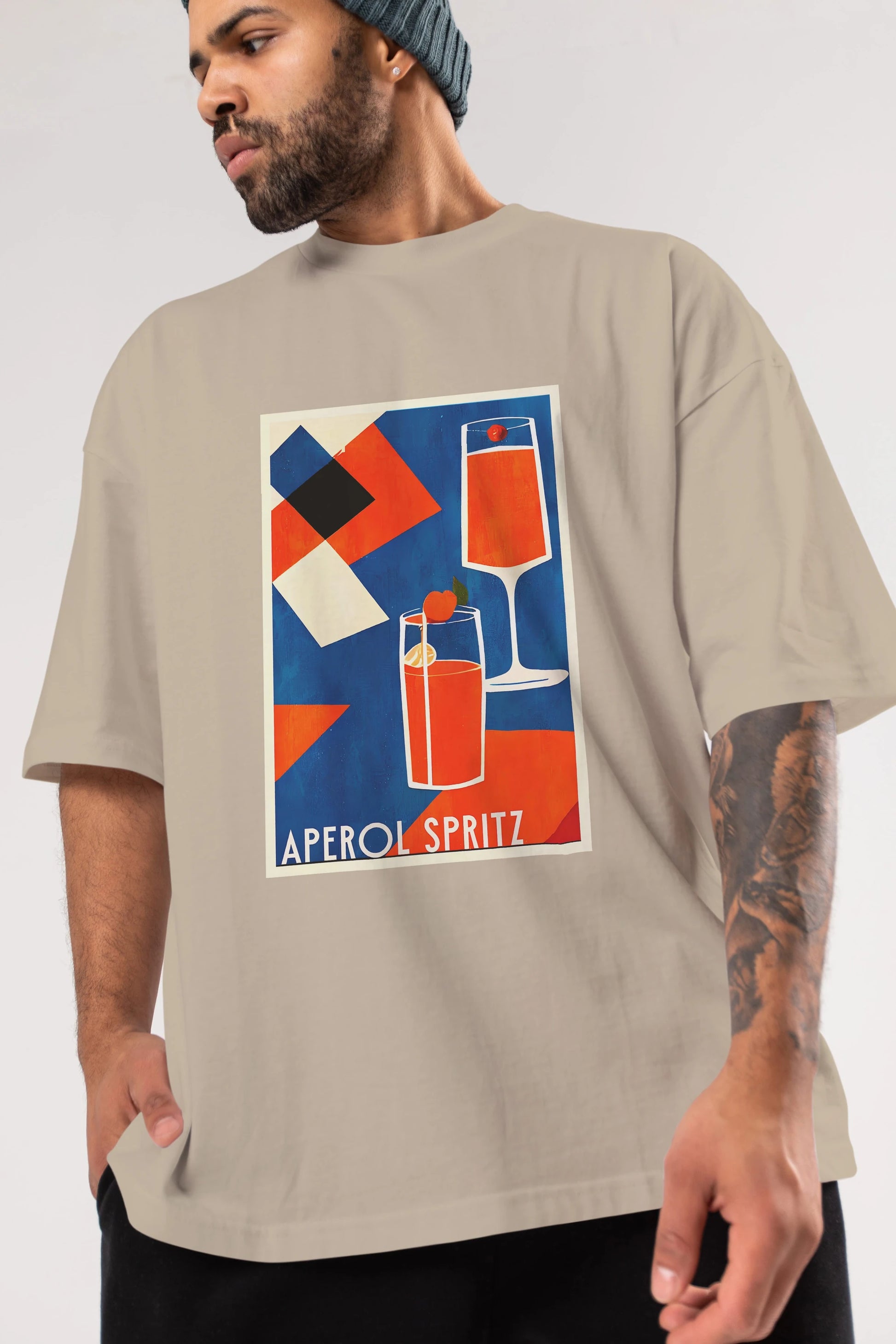 Aperol Spritz 4 Ön Baskılı Oversize t-shirt Erkek Kadın Unisex %100 Pamuk Bisiklet Yaka tişort
