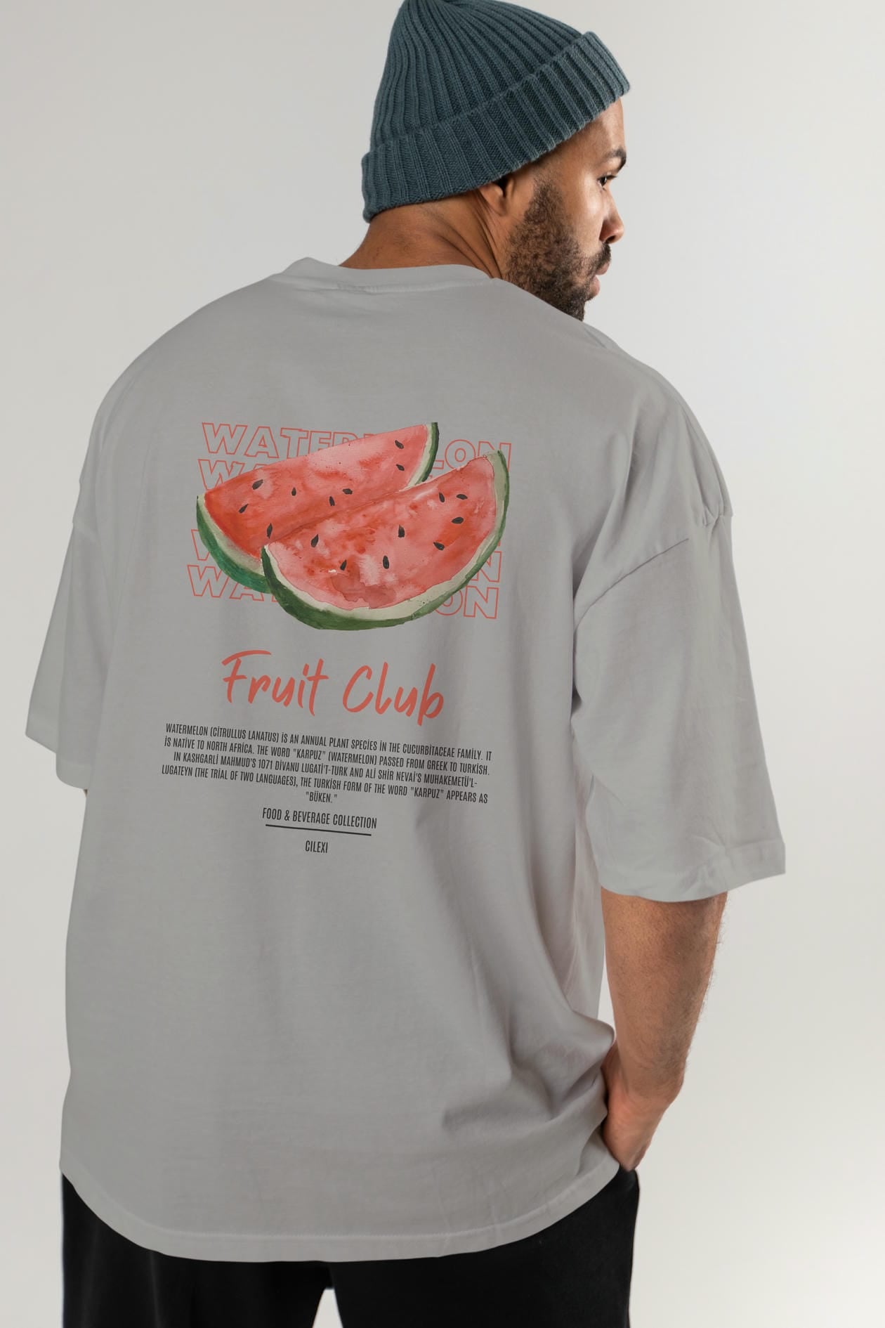 Watermelon Arka Baskılı Oversize t-shirt Erkek Kadın Pamuk Bisiklet Yaka tişort