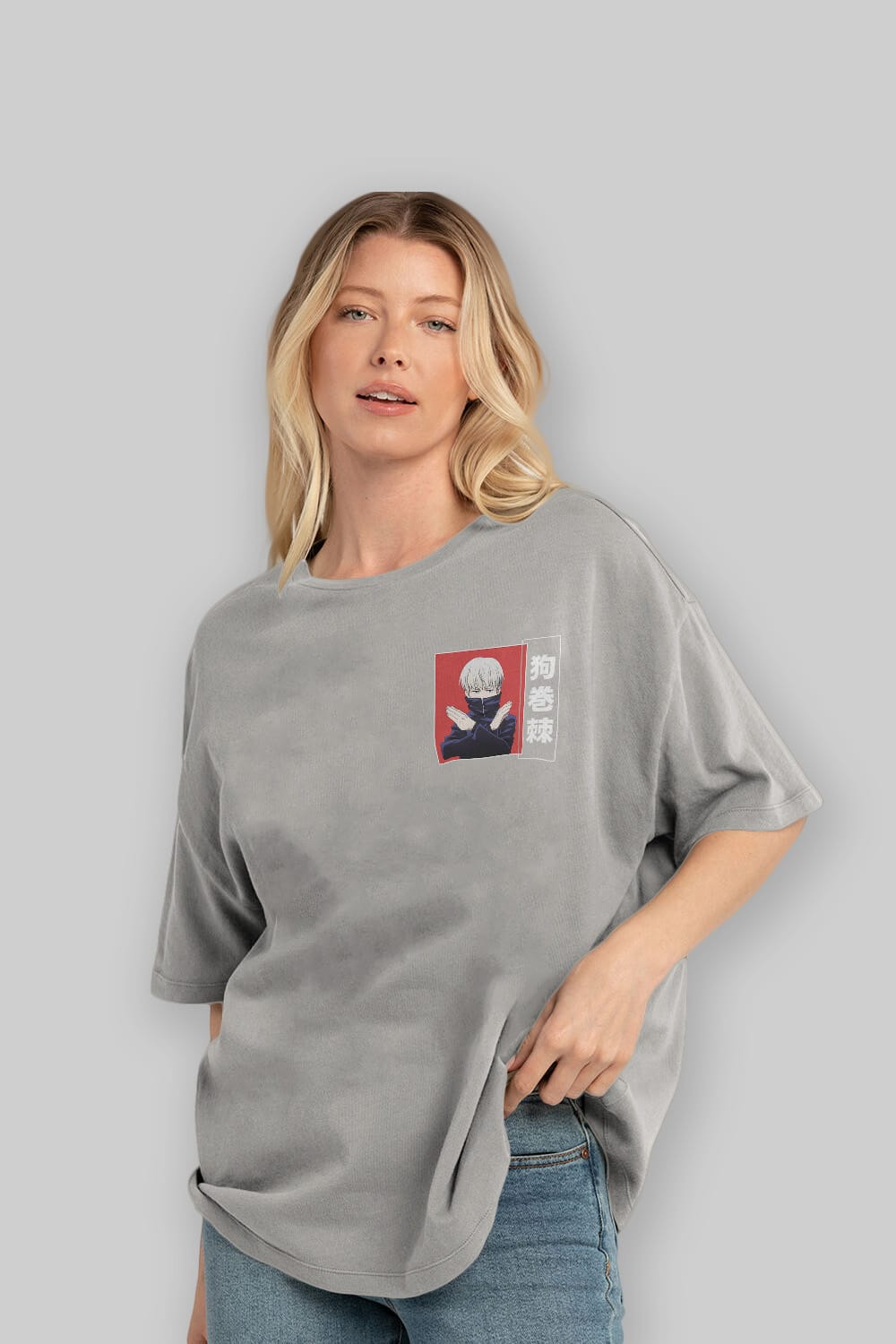 Toge Inumaki Ön Sol Baskılı Oversize t-shirt Erkek Kadın Unisex %100 Pamuk Bisiklet Yaka tişort