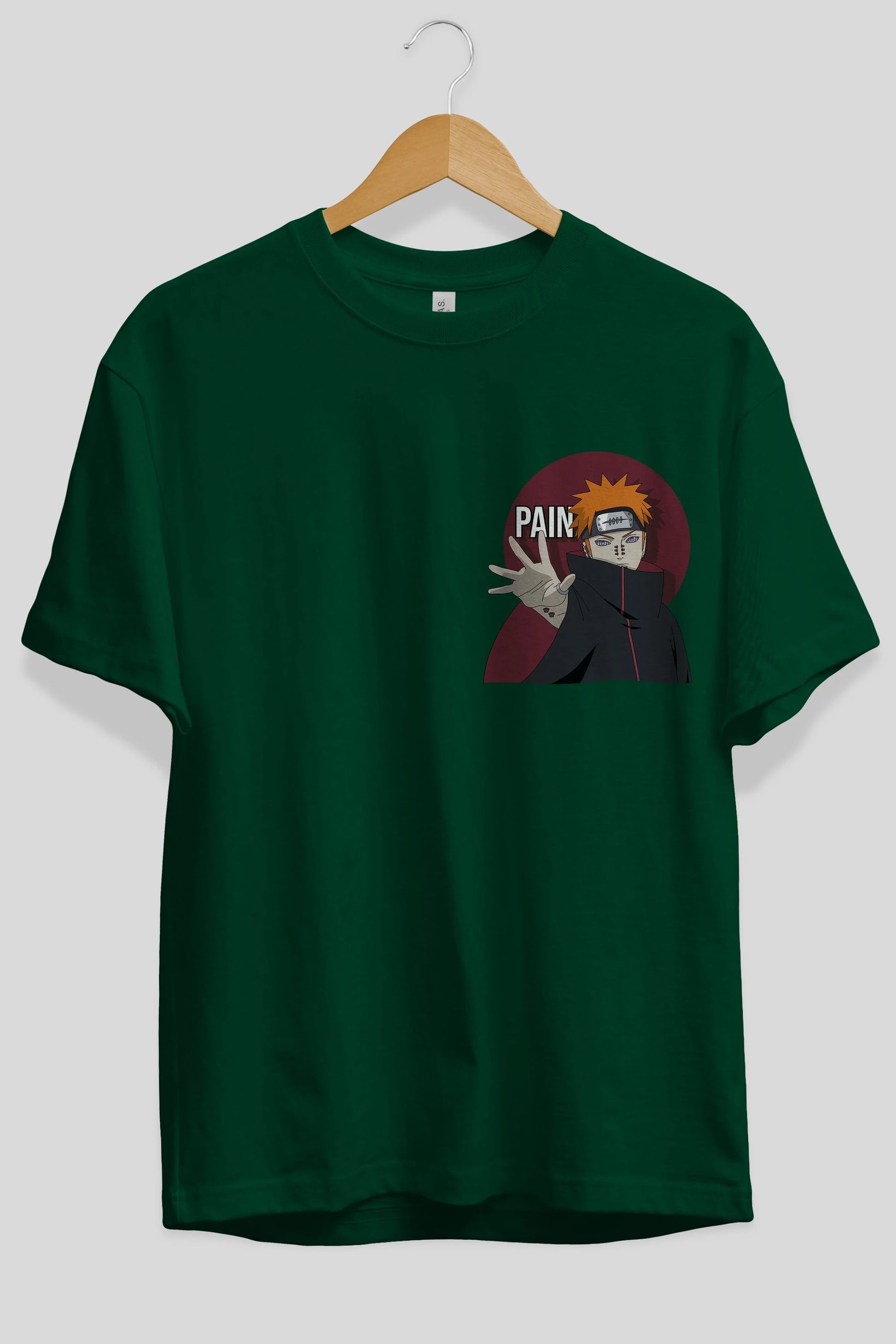 PAIN NARUTO Ön Sol Baskılı Oversize t-shirt Erkek Kadın Unisex %100 Pamuk Bisiklet Yaka tişort