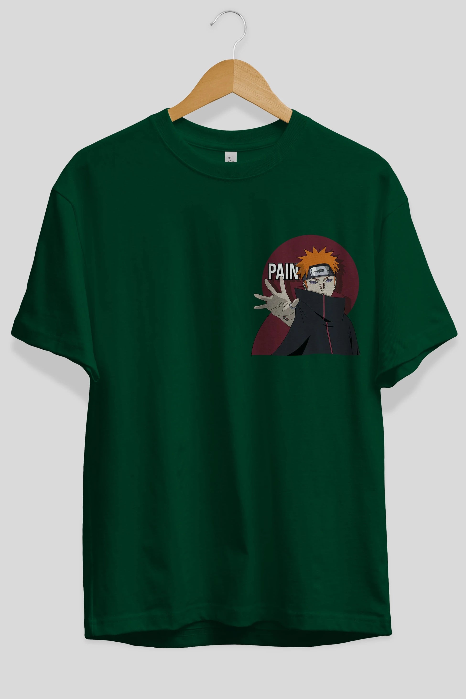 PAIN NARUTO Ön Sol Baskılı Oversize t-shirt Erkek Kadın Unisex %100 Pamuk Bisiklet Yaka tişort