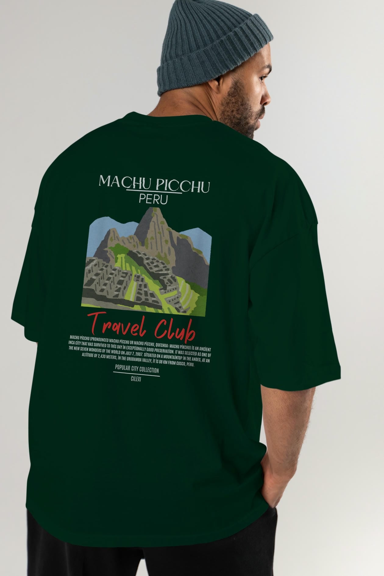 Machu Picchu Peru Arka Baskılı Oversize t-shirt Erkek Kadın Pamuk Bisiklet Yaka tişort
