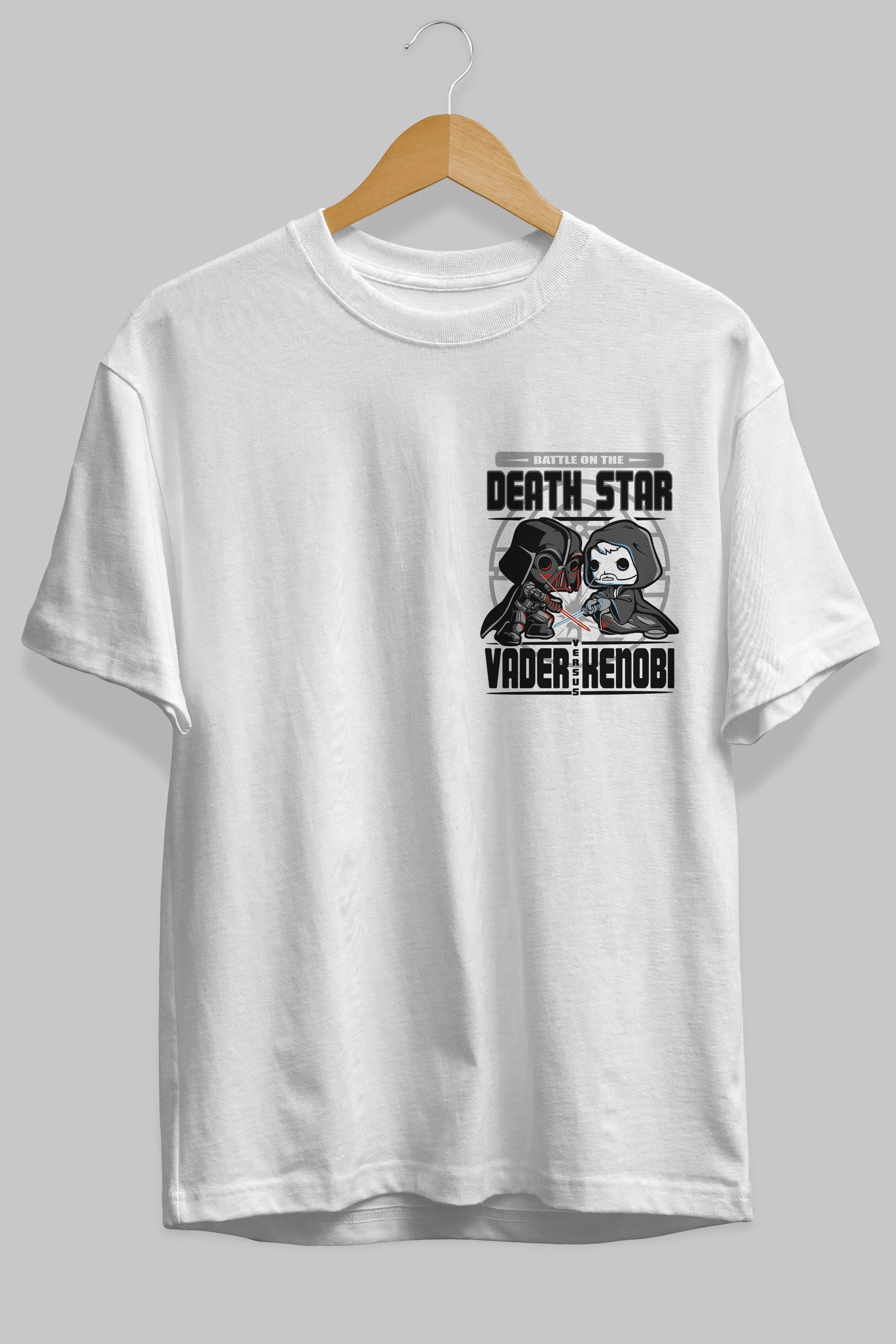 Vader Kenobi Ön Sol Baskılı Oversize t-shirt Erkek Kadın Unisex %100 Pamuk Bisiklet Yaka tişort