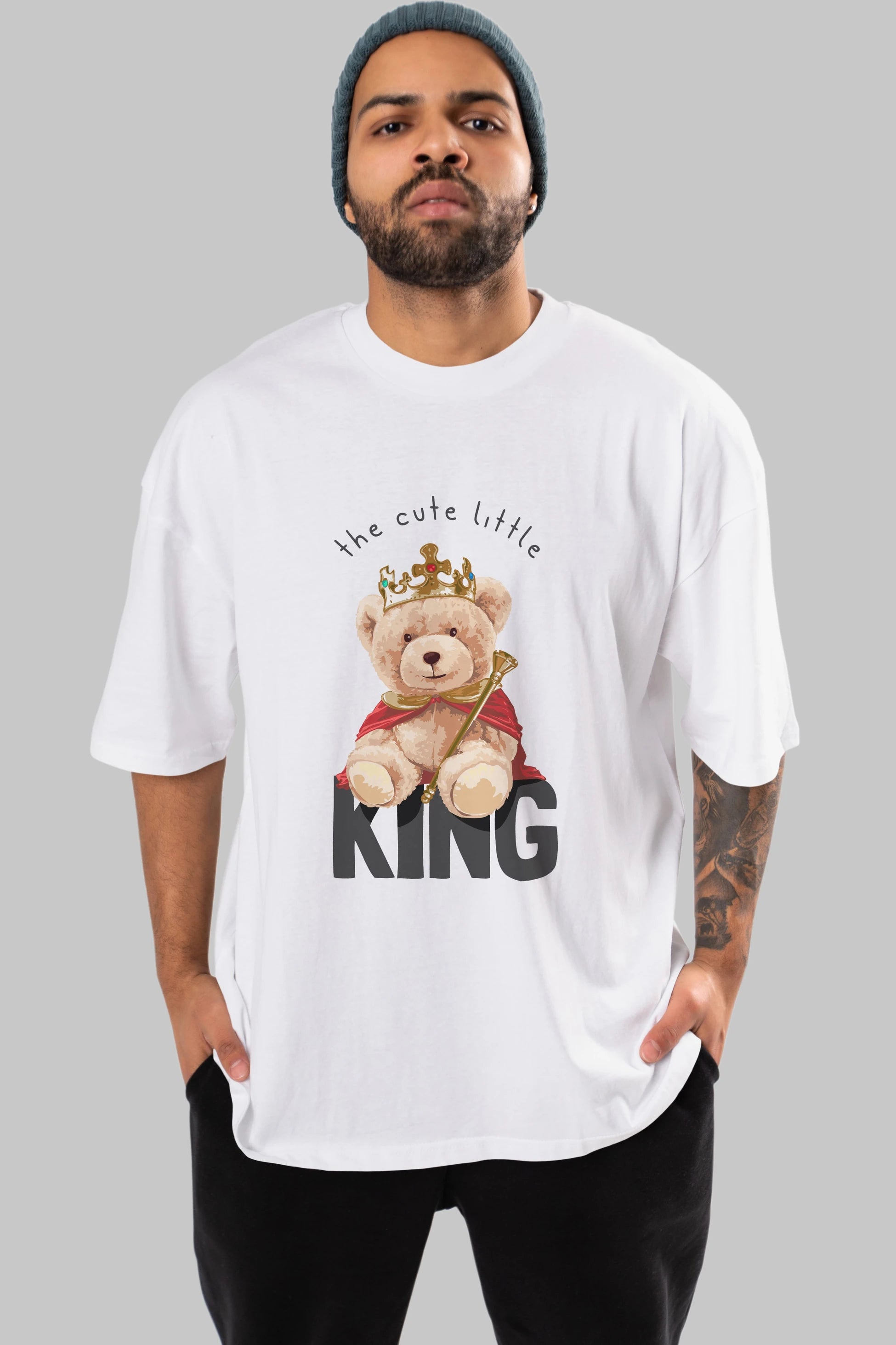 Teddy Bear King Ön Baskılı Oversize t-shirt Erkek Kadın Unisex %100 Pamuk