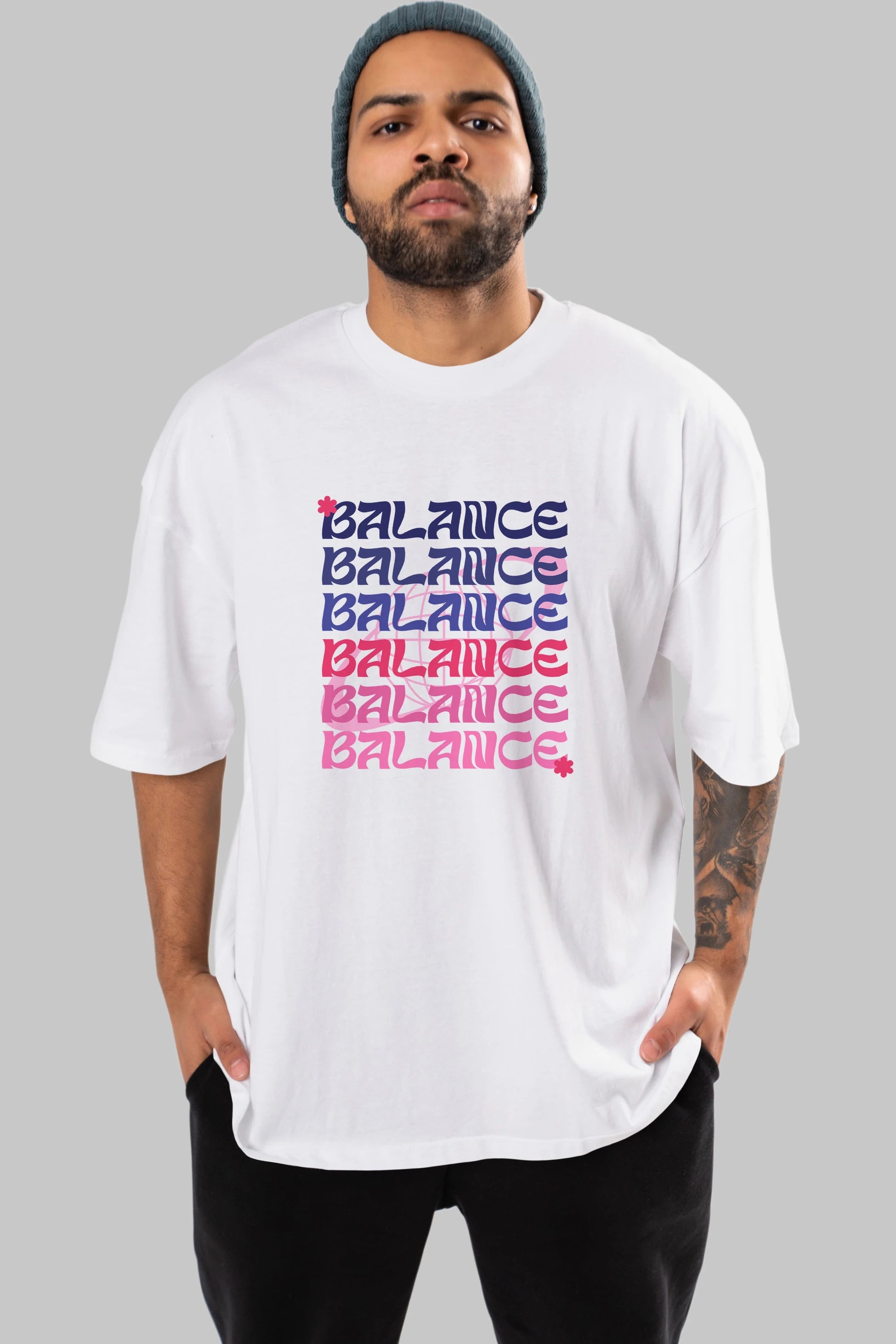 Balance Yazılı Ön Baskılı Oversize t-shirt Erkek Kadın Unisex