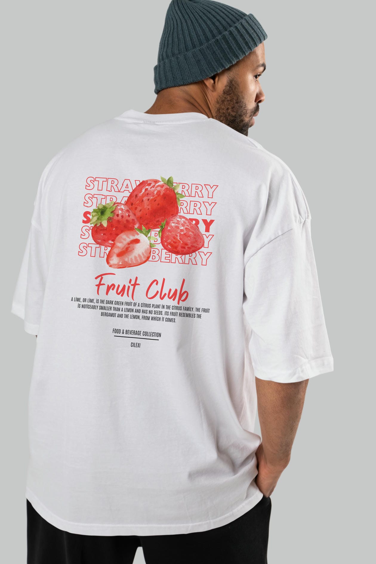 Strawberry Arka Baskılı Oversize t-shirt Erkek Kadın Pamuk Bisiklet Yaka tişort