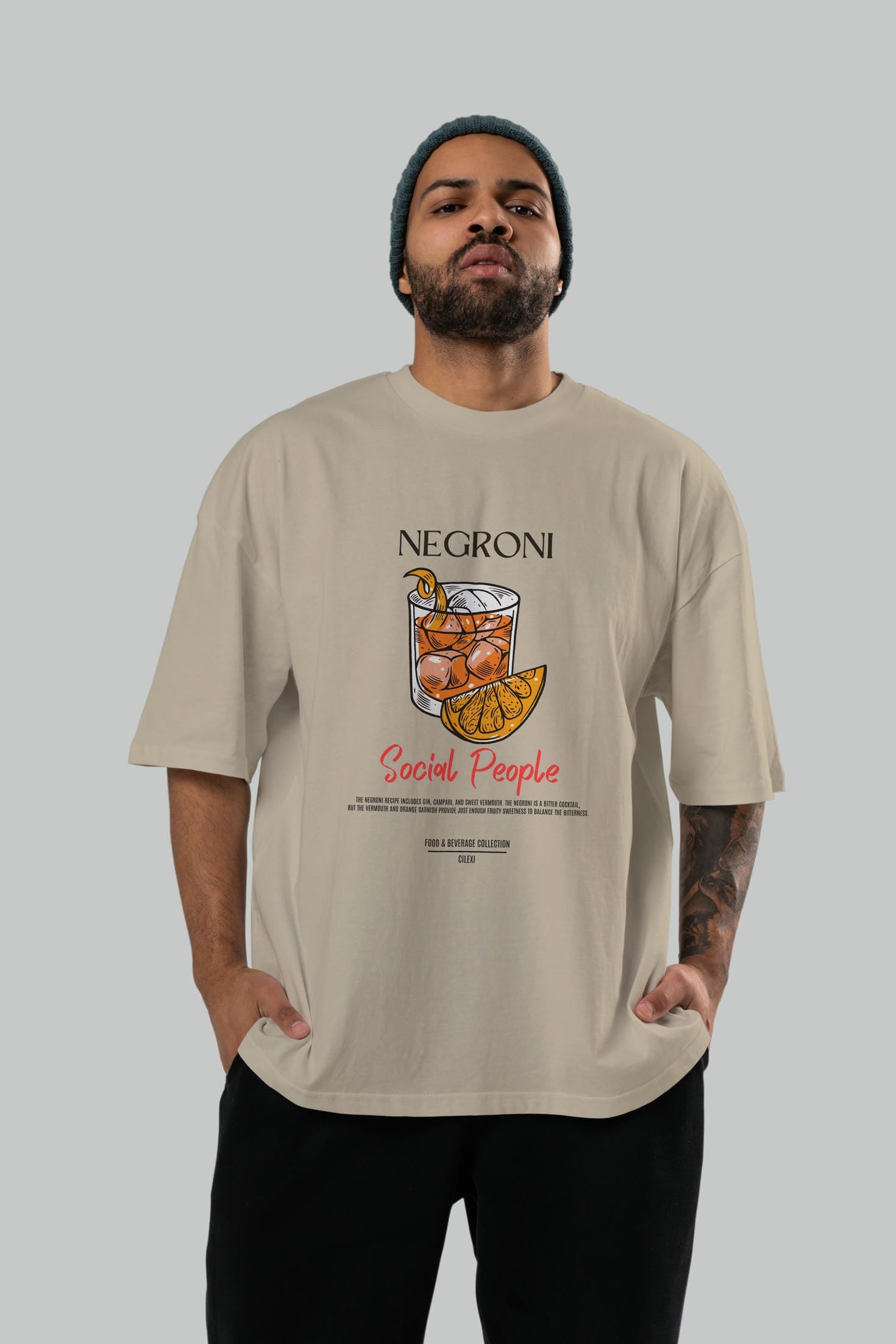 Negroni Kokteyl Serisi ön Baskılı Oversize t-shirt Erkek Kadın %100 Pamuk Bisiklet Yaka tişort