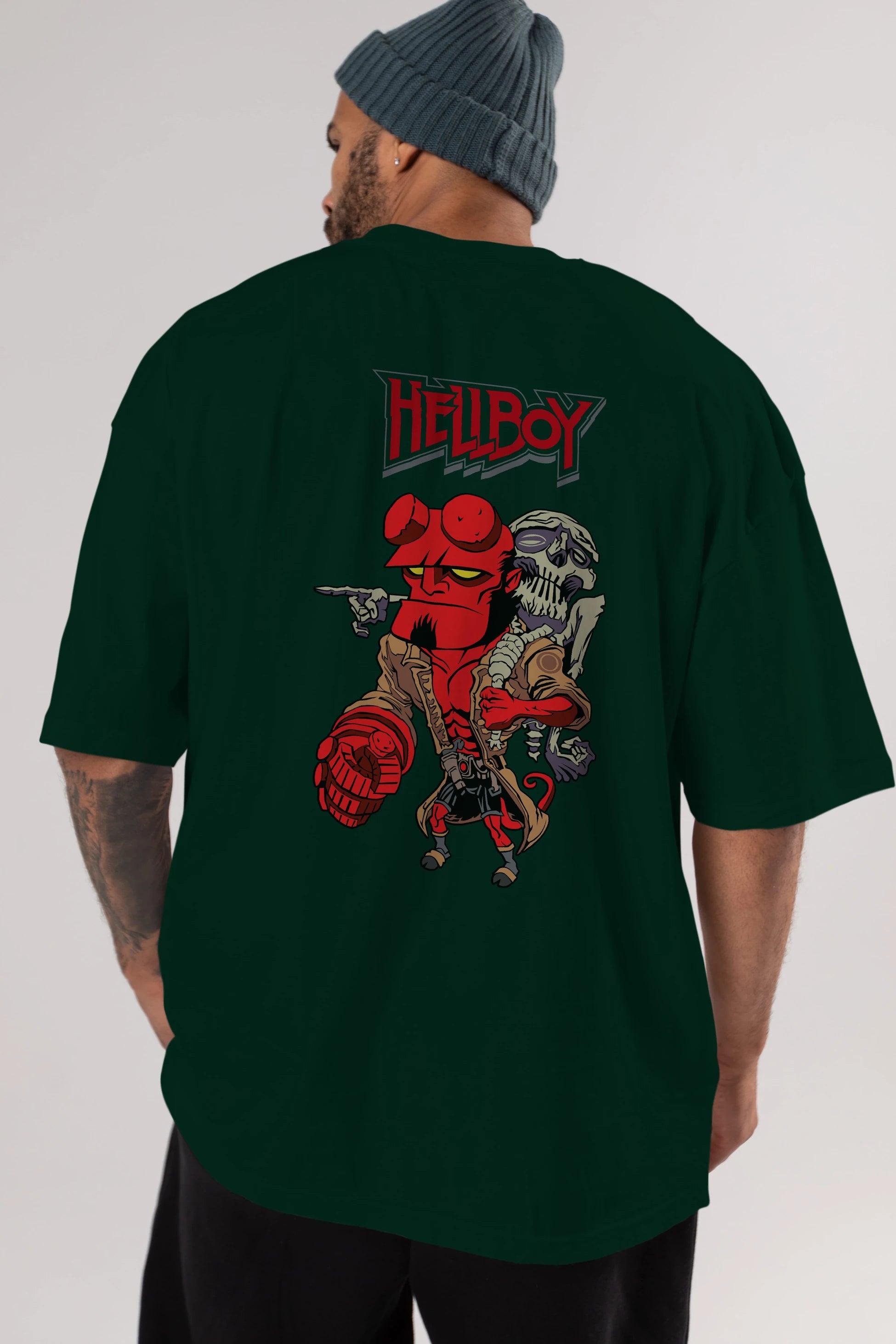 Hellboy (2) Arka Baskılı Oversize t-shirt Erkek Kadın Unisex %100 Pamuk Bisiklet Yaka tişort