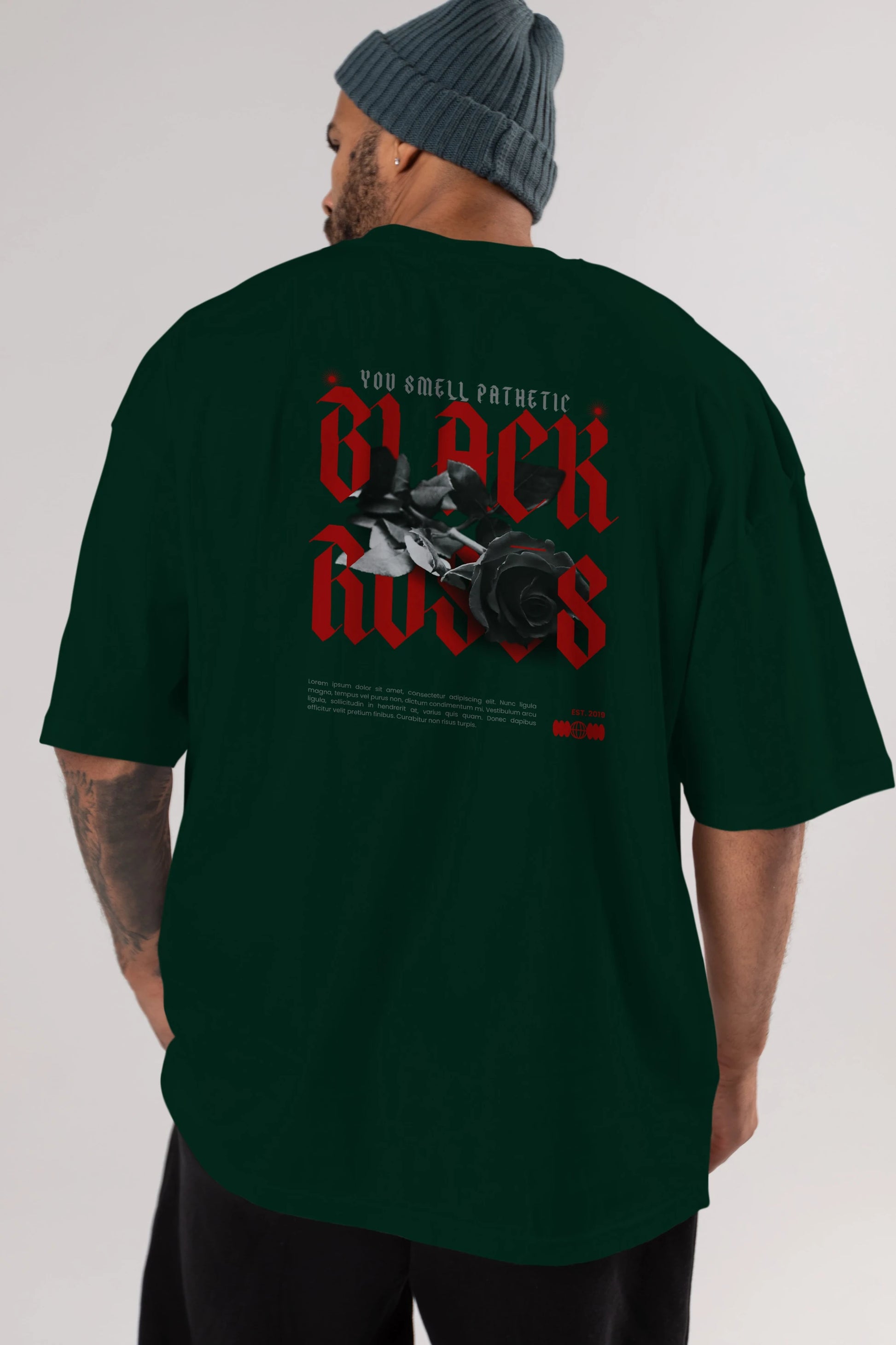 Black Roses Arka Baskılı Oversize t-shirt Erkek Kadın Unisex