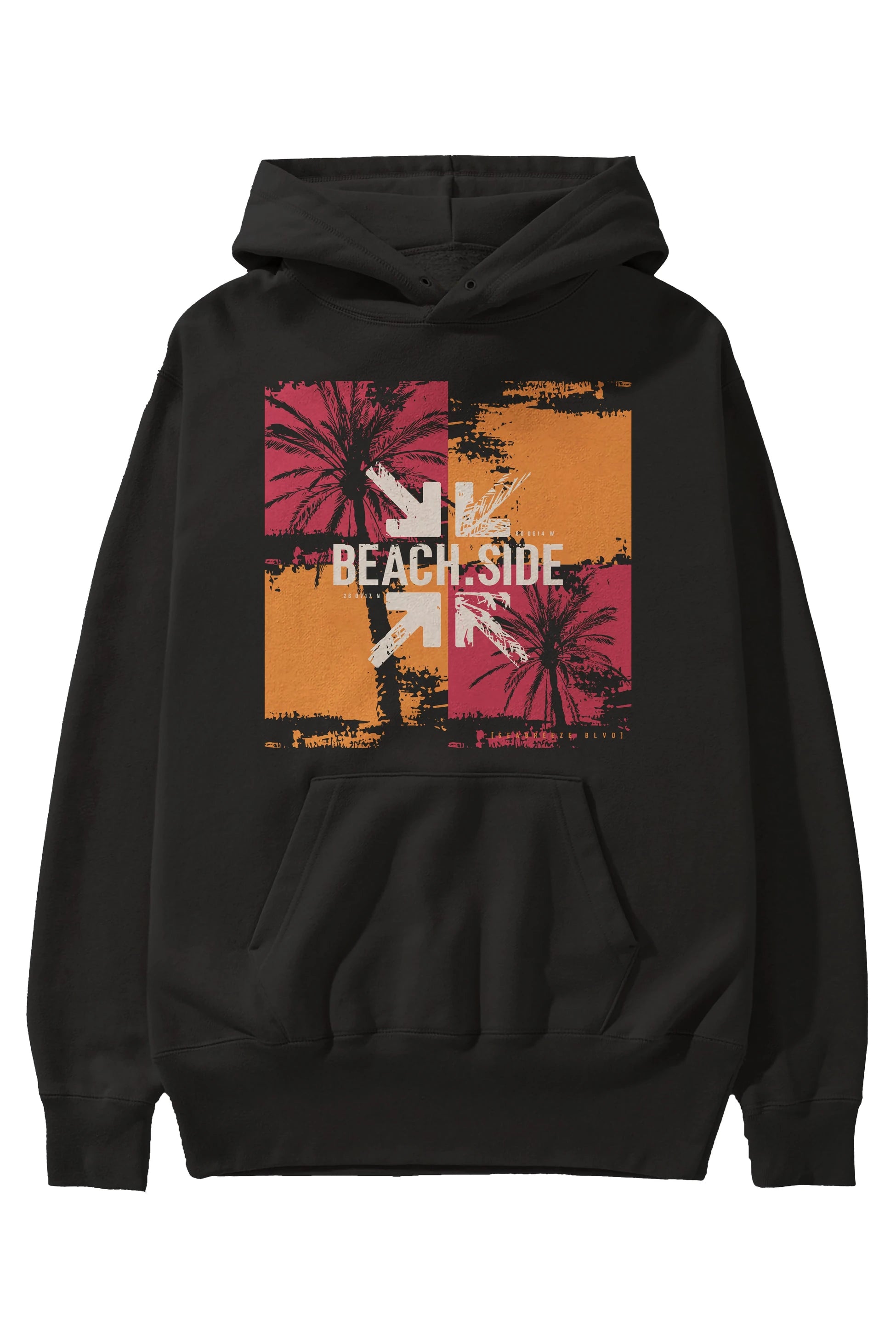 Beach Side Ön Baskılı Hoodie Oversize Kapüşonlu Sweatshirt Erkek Kadın Unisex