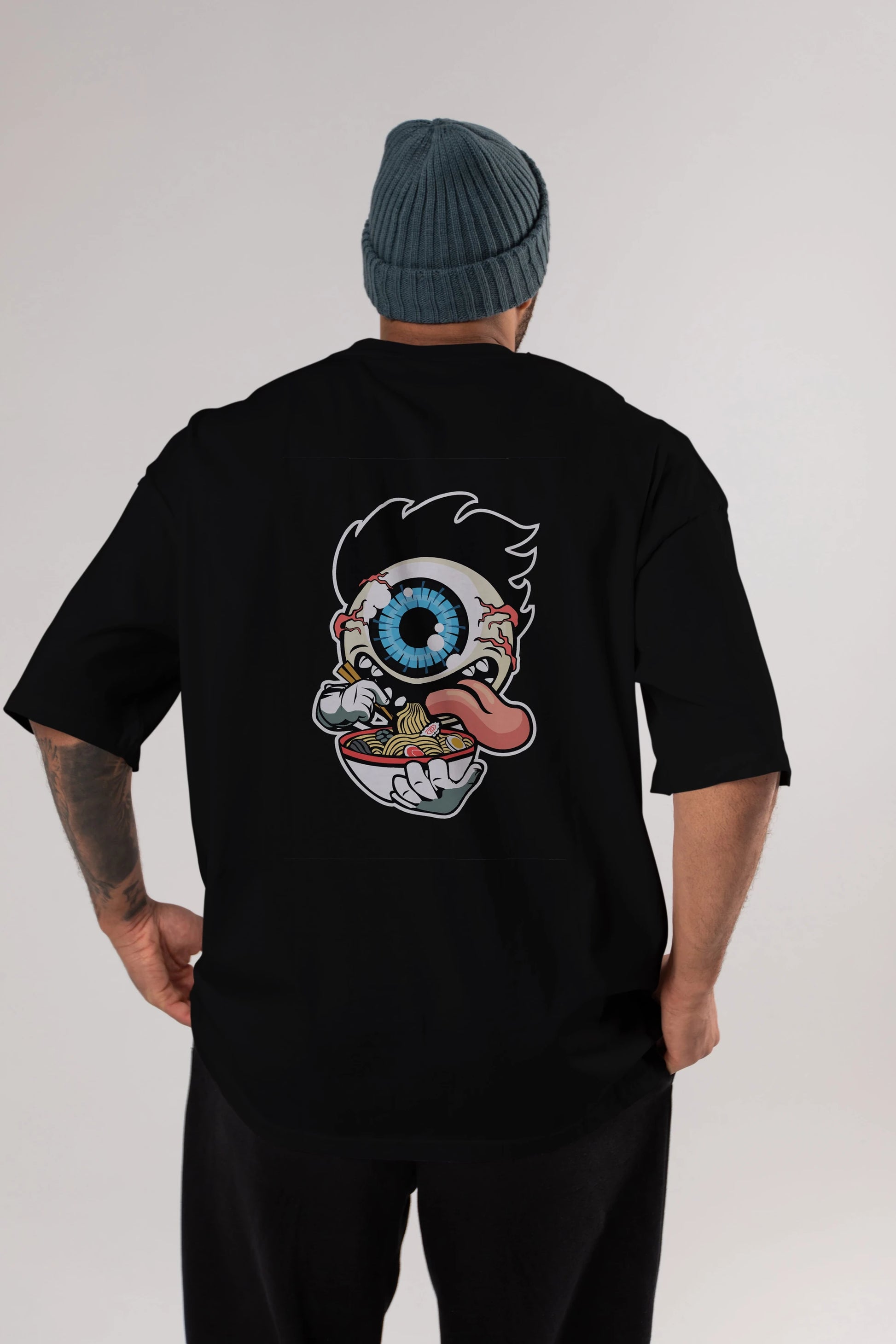 Eyeball Ramen Arka Baskılı Oversize t-shirt Erkek Kadın Unisex %100 Pamuk tişort