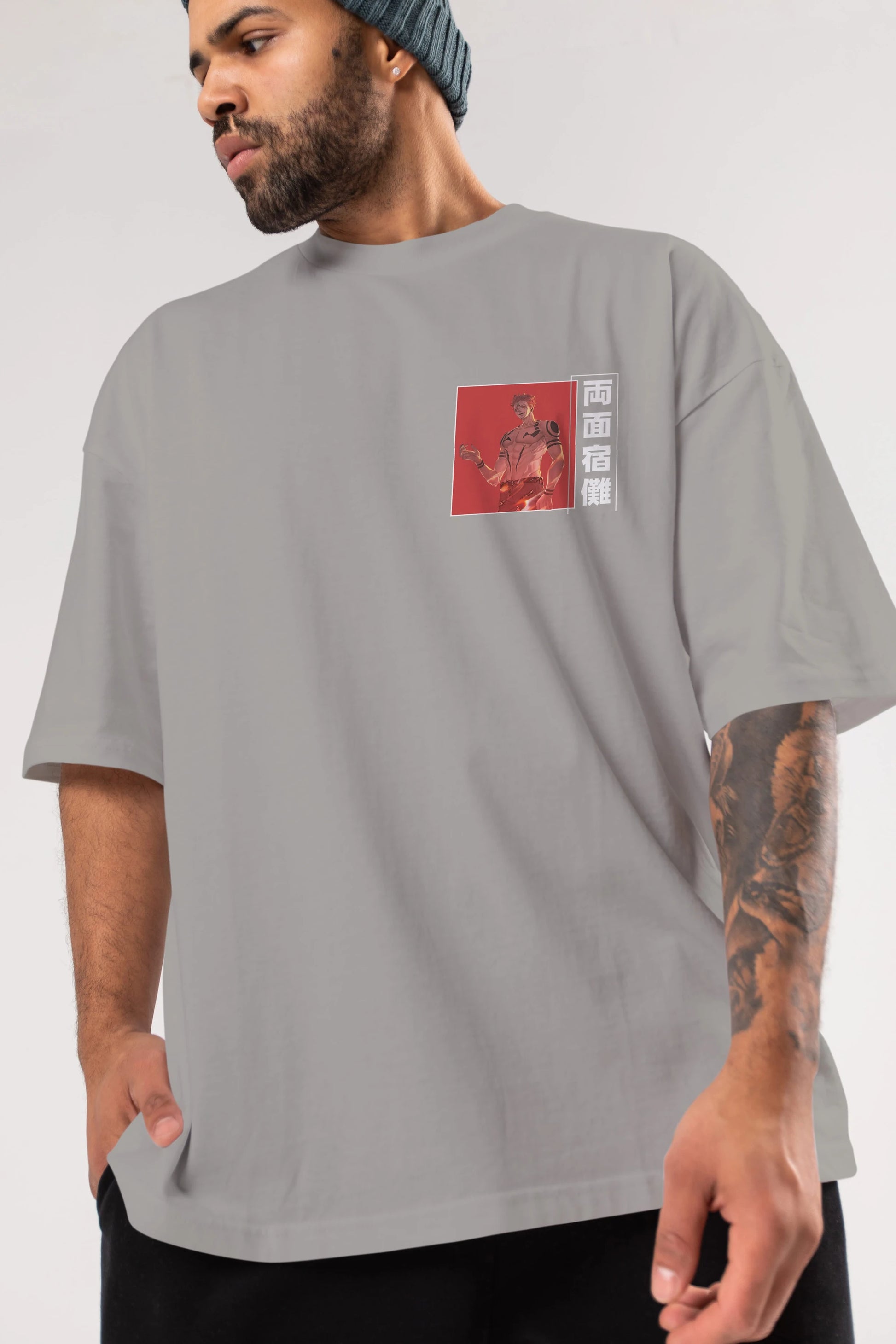 Sukuna Ryoumen 3 Ön Sol Baskılı Oversize t-shirt Erkek Kadın Unisex %100 Pamuk Bisiklet Yaka tişort