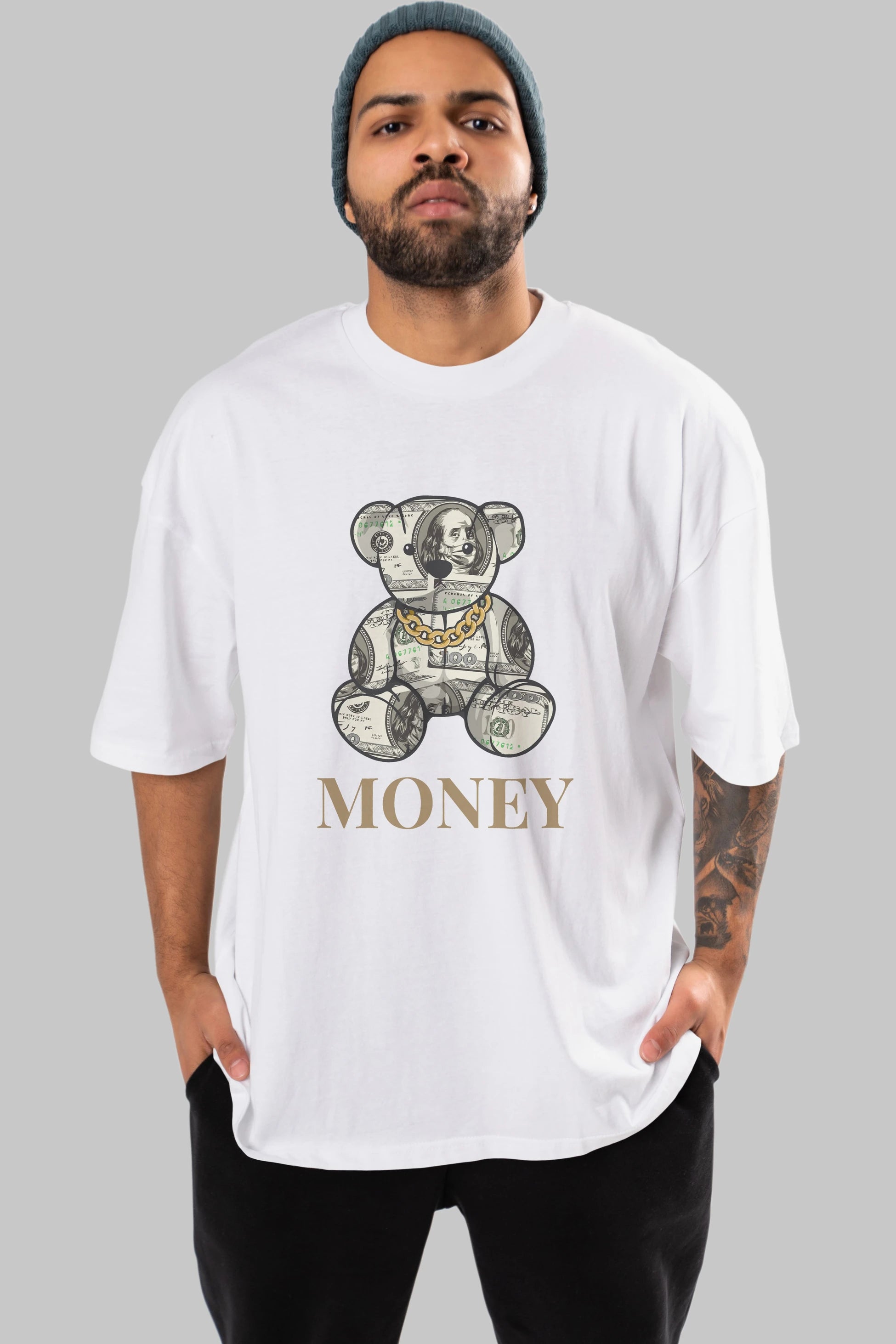 Teddy Bear Money Ön Baskılı Oversize t-shirt Erkek Kadın Unisex