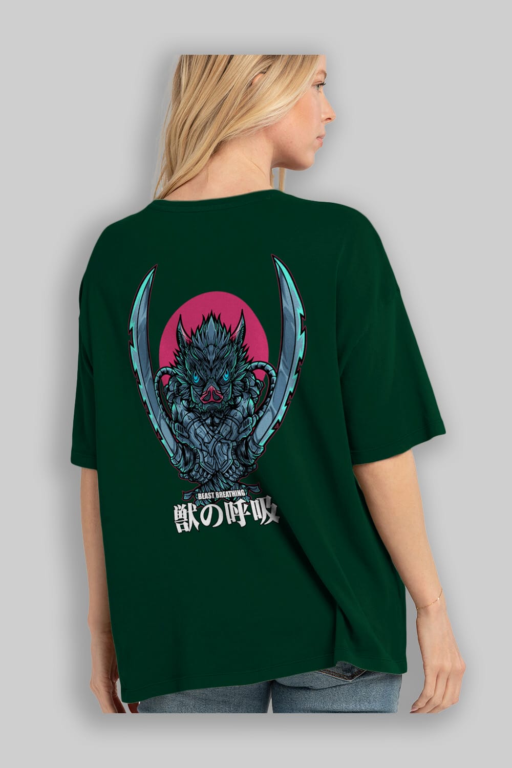 Inosuke DEMON SLAYER Anime Arka Baskılı Oversize t-shirt Erkek Kadın Unisex