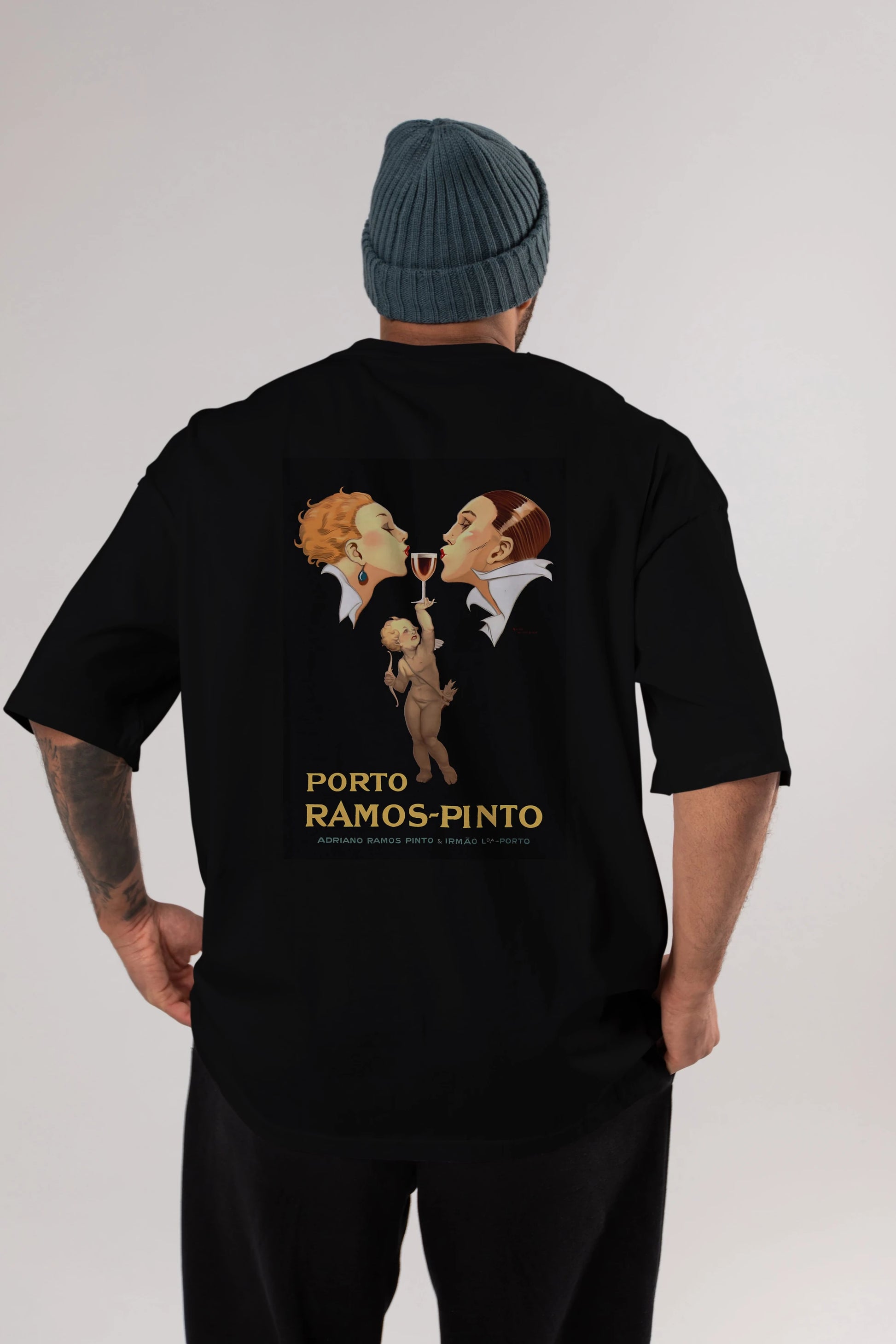 Porto Ramos Pinto Arka Baskılı Oversize t-shirt Erkek Kadın Unisex %100 Pamuk Bisiklet Yaka tişort