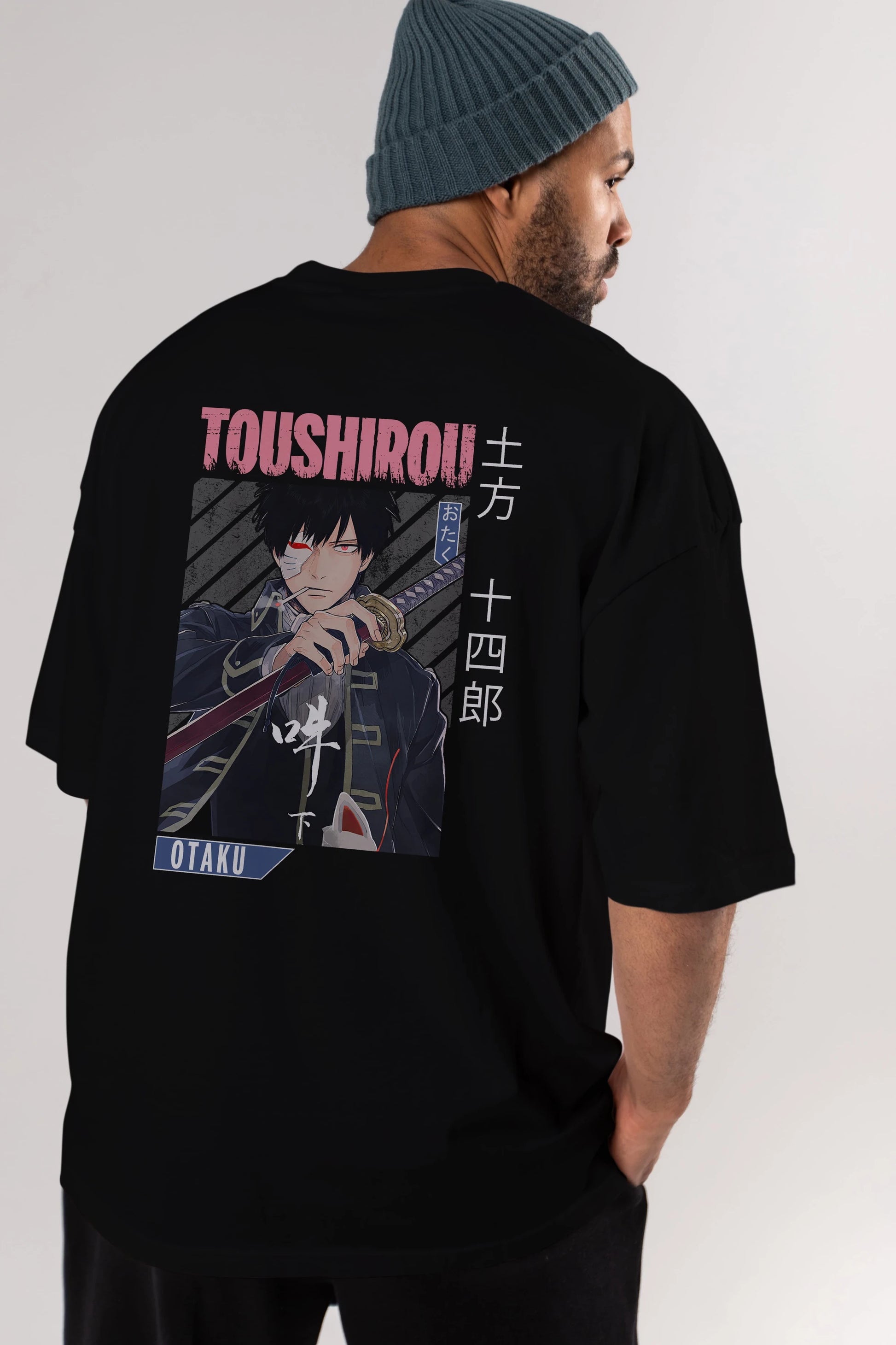 Toushirou Hijikata 1 Anime Arka Baskılı Oversize t-shirt Erkek Kadın Unisex