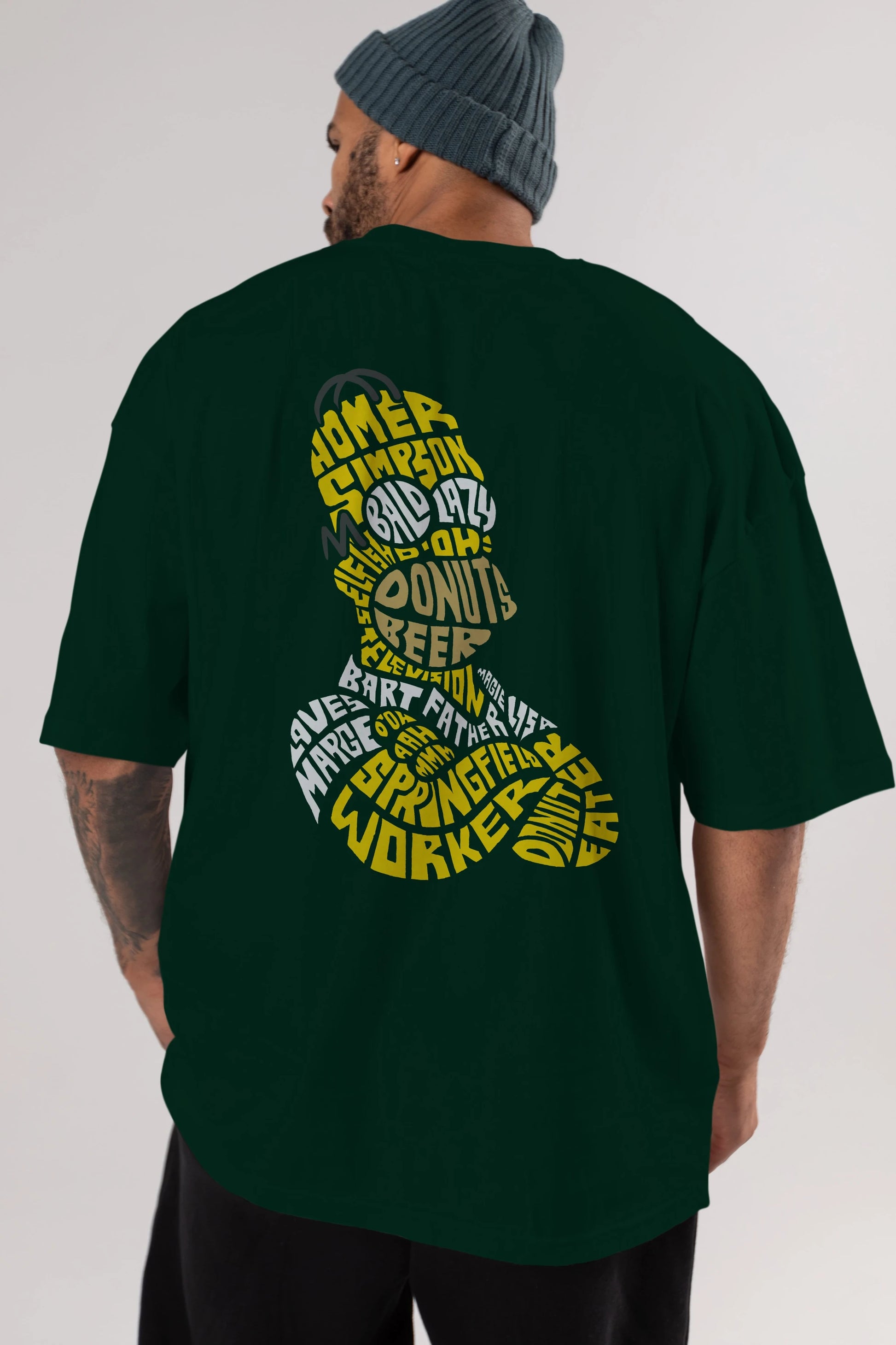 Homer Simpson Arka Baskılı Oversize t-shirt %100 pamuk Erkek Kadın Unisex