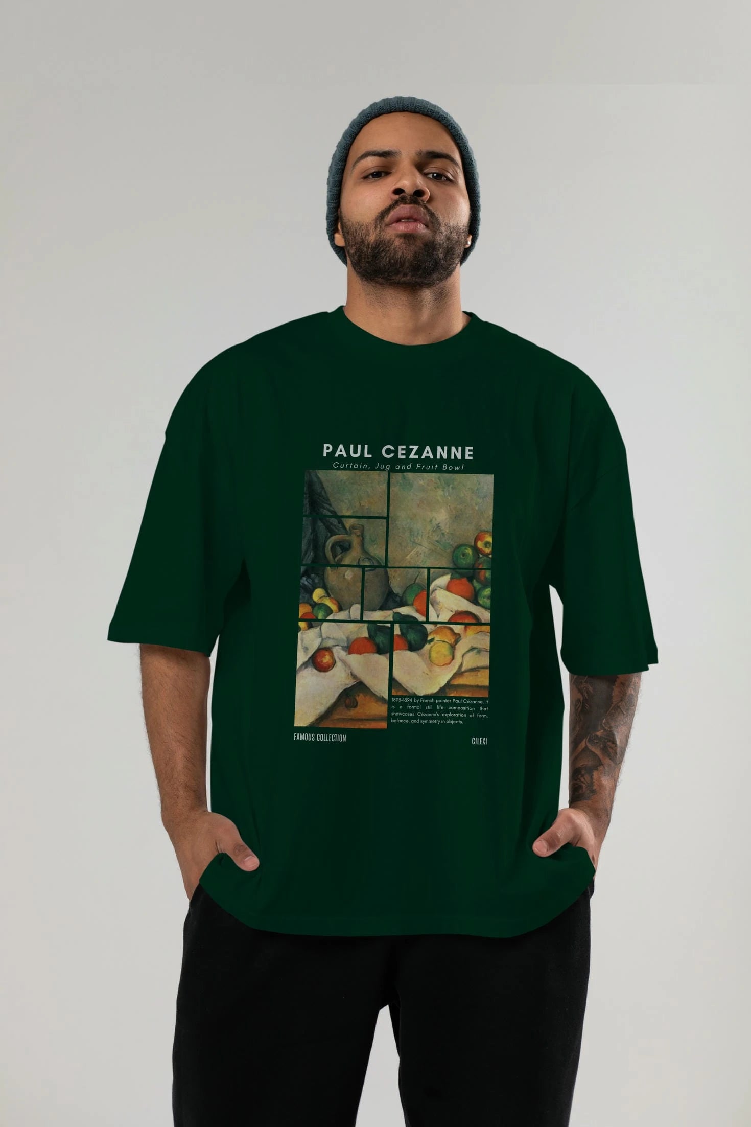 Paul Cezanne Curtain ön Baskılı Oversize t-shirt Erkek Kadın Bisiklet Yaka Pamuk tişort