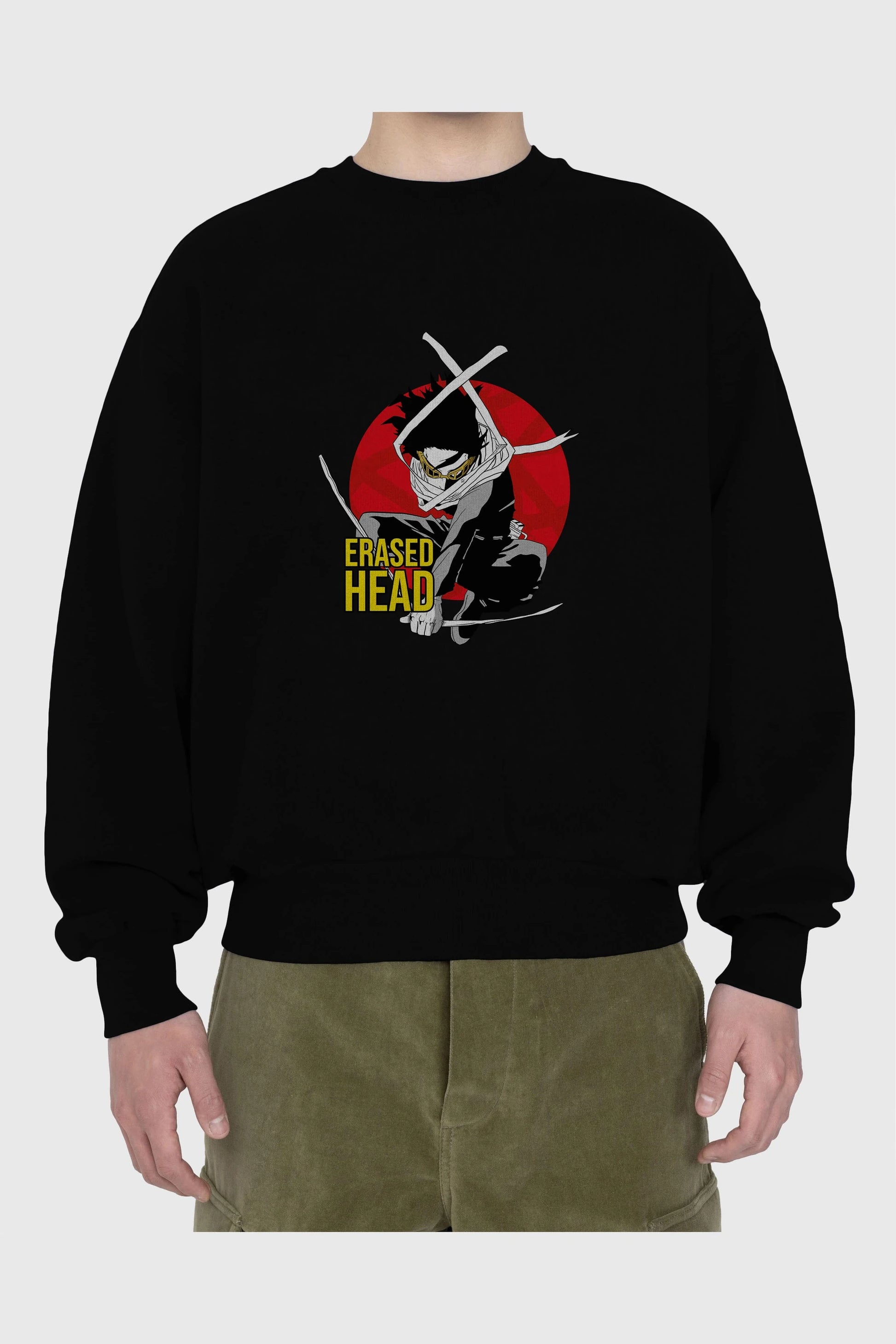 Erased Head Anime Ön Baskılı Oversize Sweatshirt Erkek Kadın Unisex