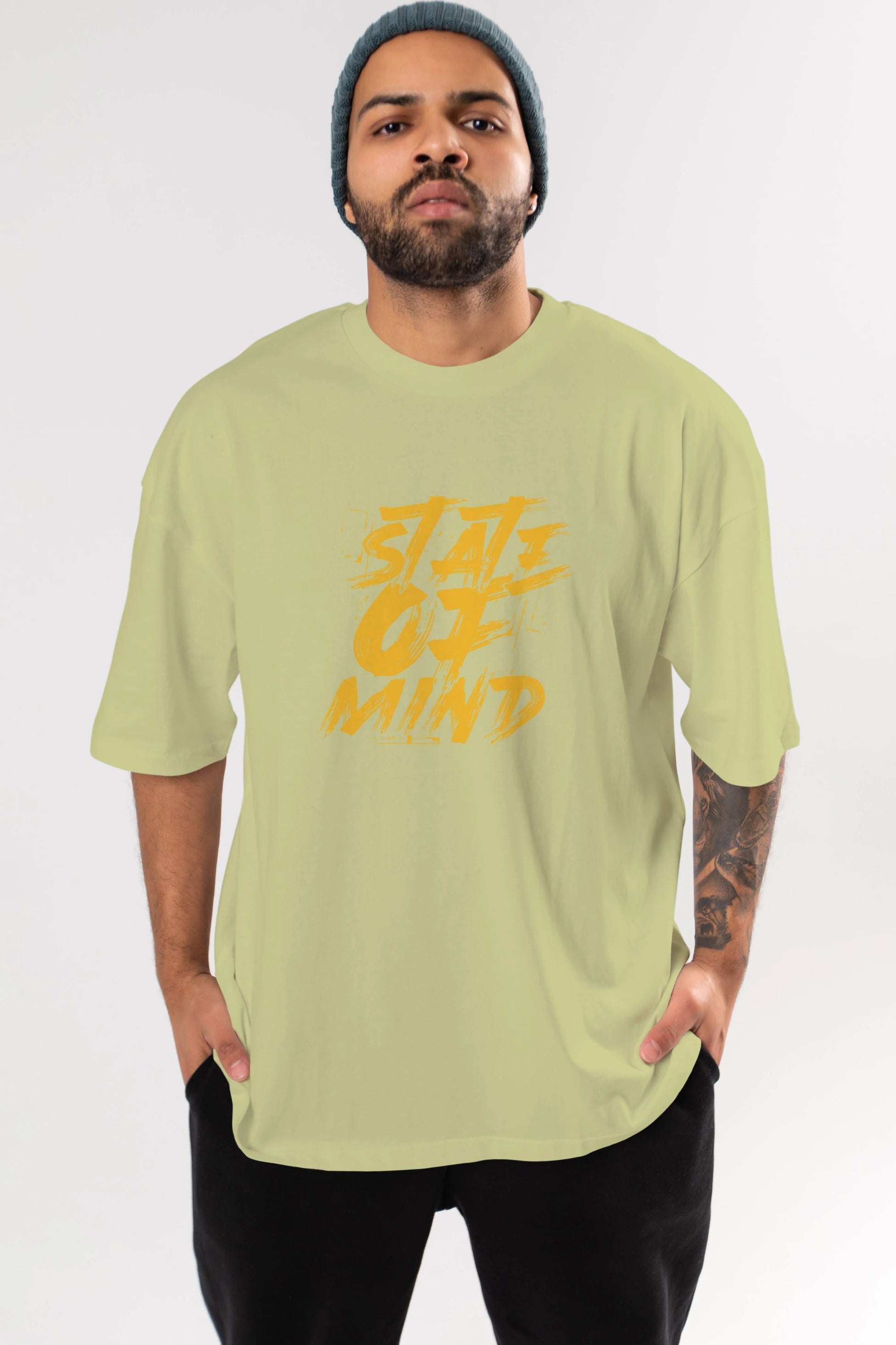 State on Mind Ön Baskılı Oversize t-shirt Erkek Kadın Unisex